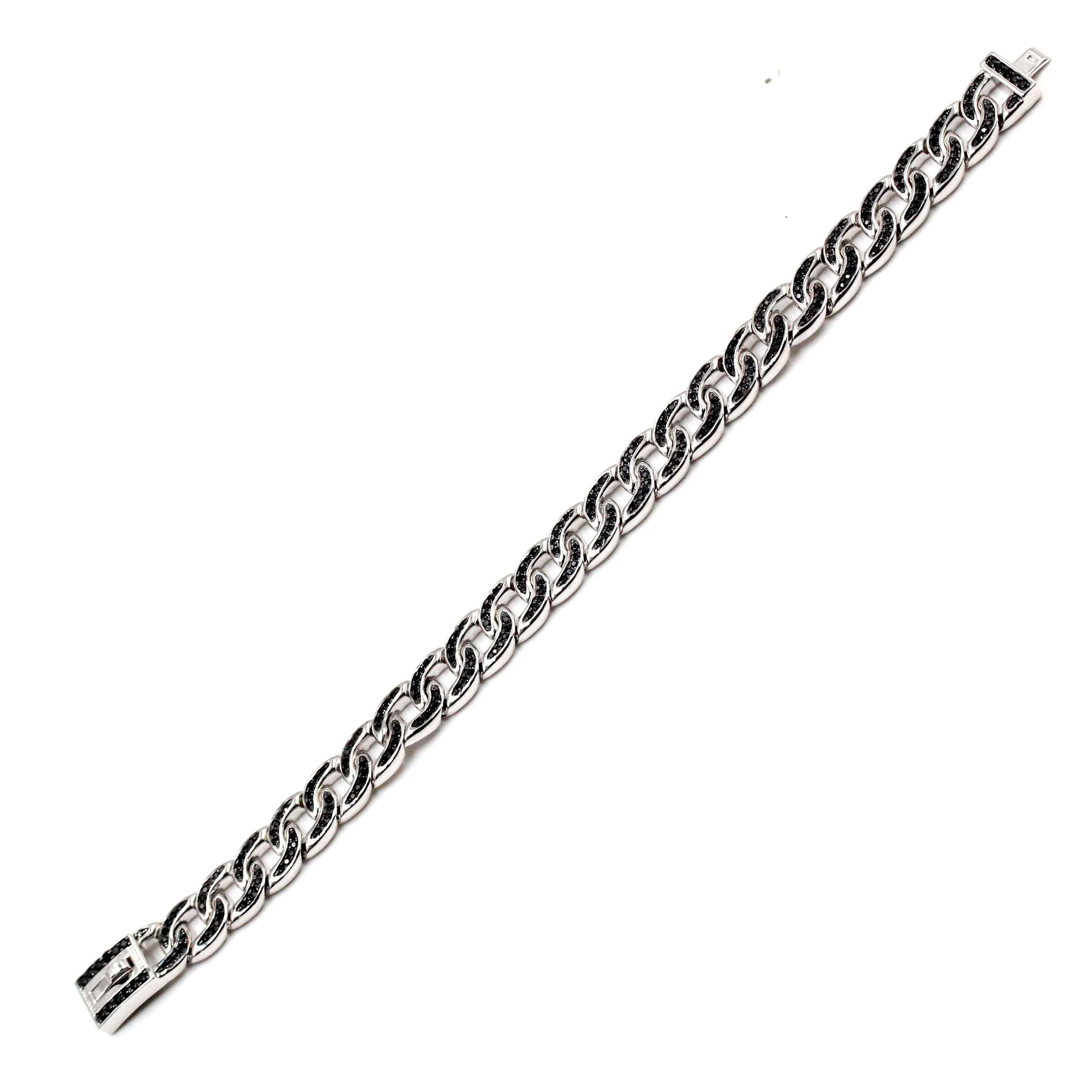 Gem Treasures Sterling Silver Black Spinel Encrusted Curb Link Bracelet - Image 2