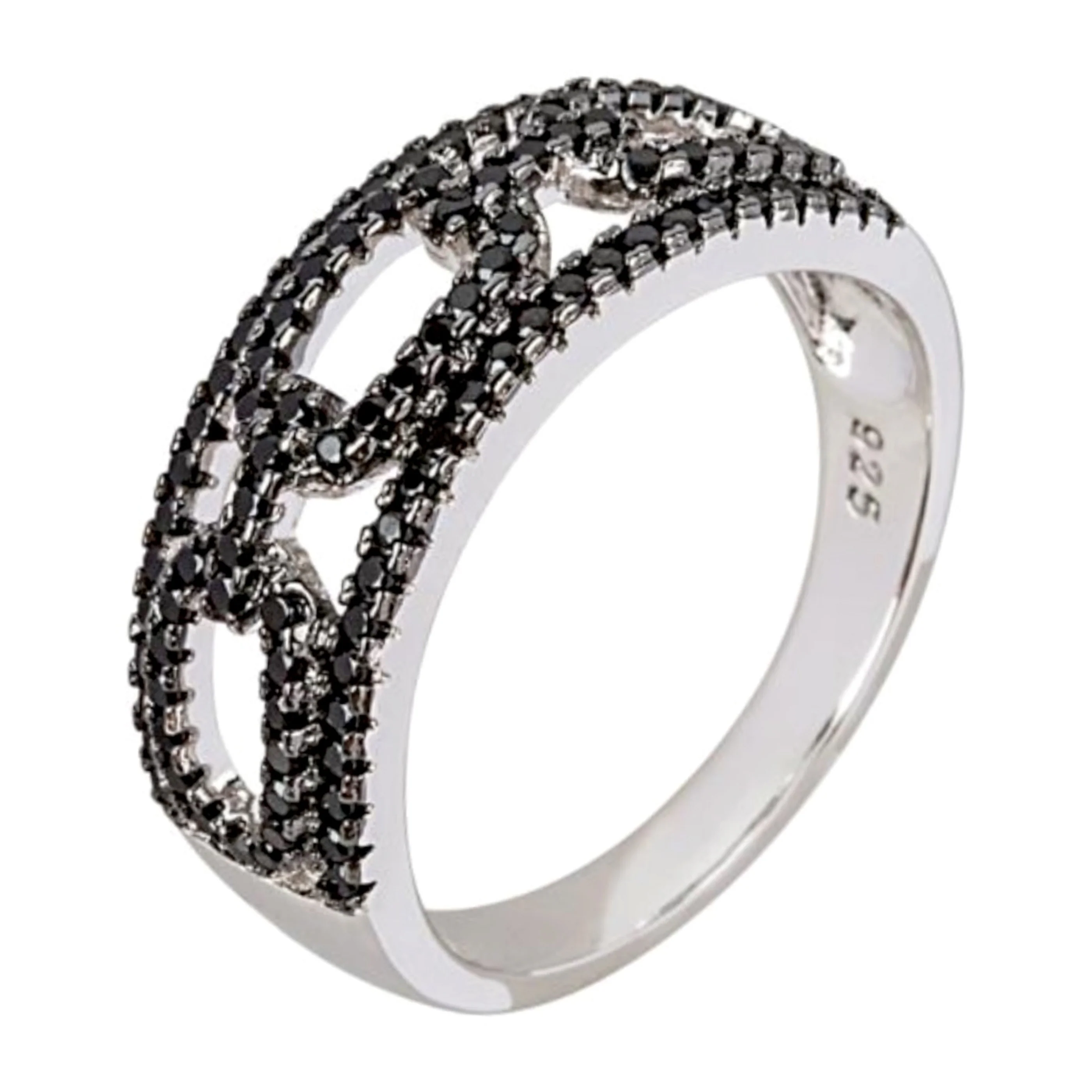 Gem Treasures Sterling Silver Black Spinel Encrusted Link Ring - Image 2