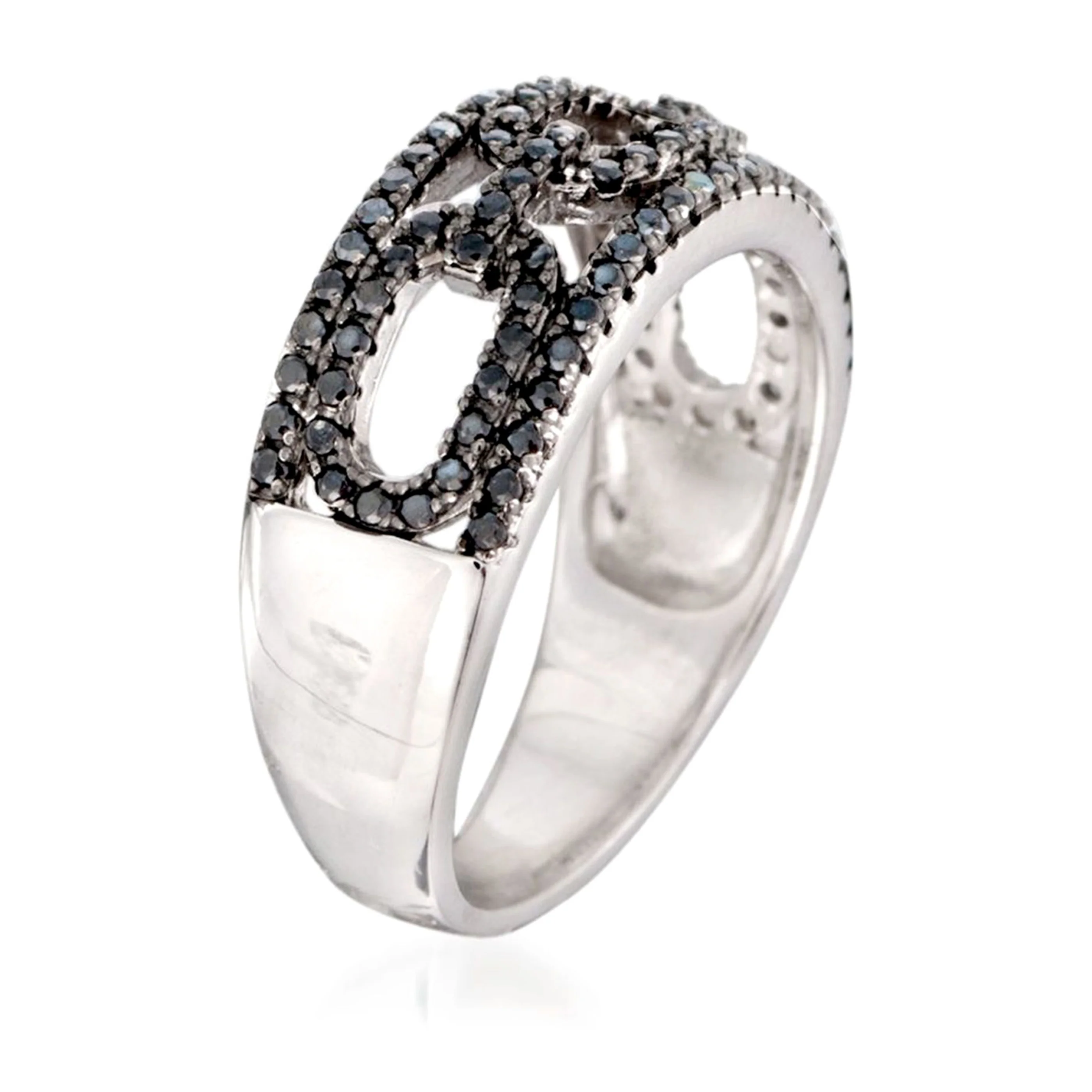Gem Treasures Sterling Silver Black Spinel Encrusted Link Ring - Image 3