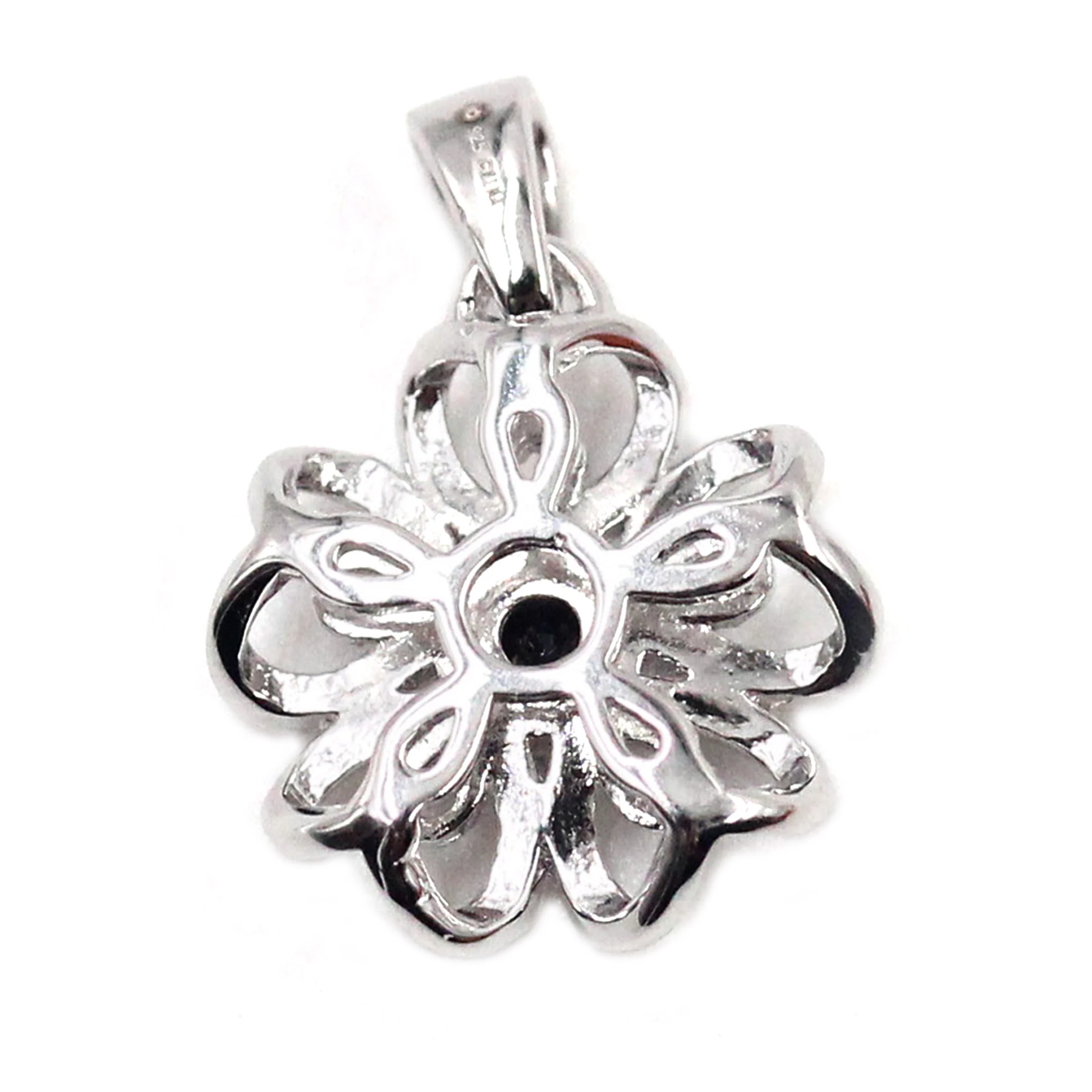 Gem Treasures Sterling Silver Black Spinel Flower Pendant with Chain - Image 2