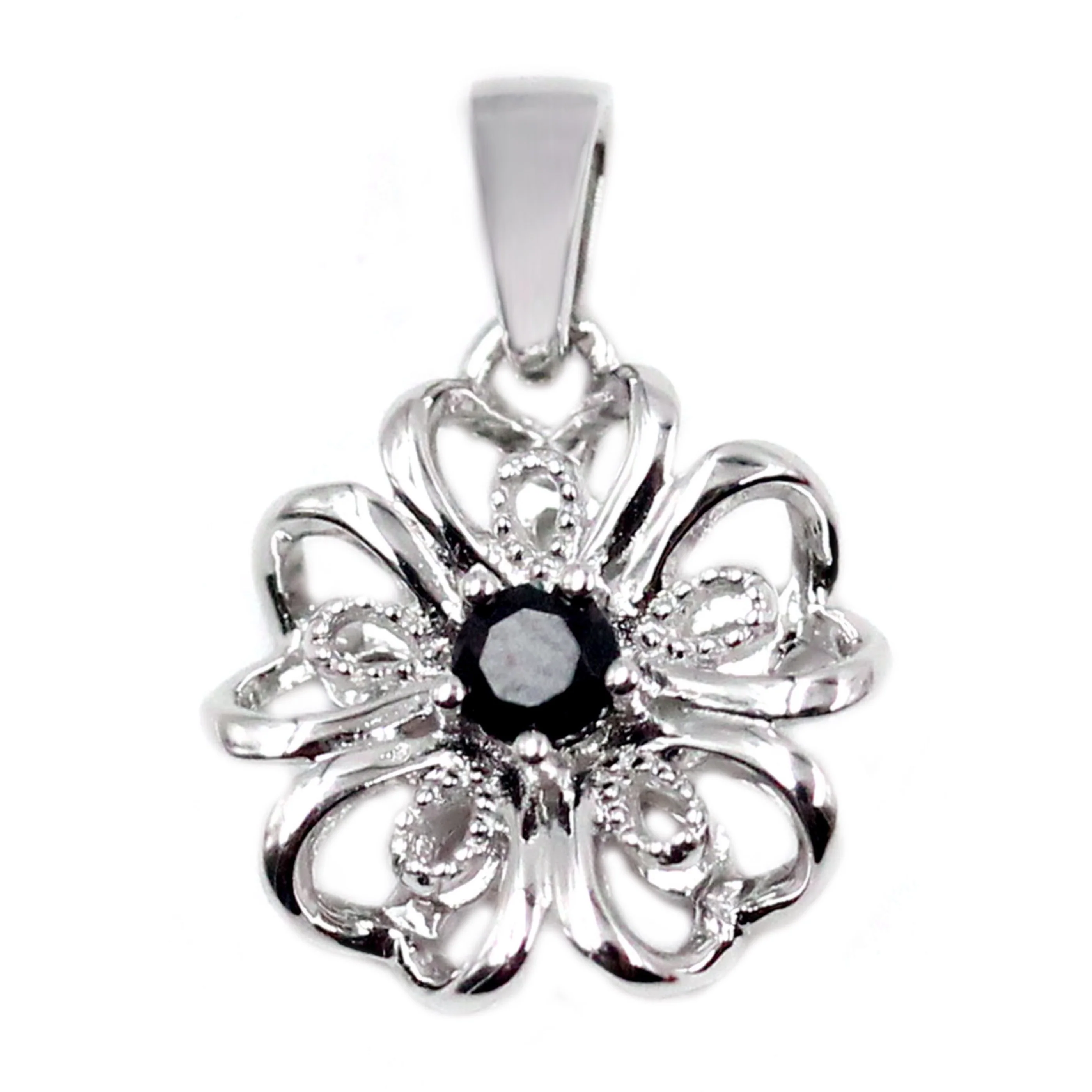 Gem Treasures Sterling Silver Black Spinel Flower Pendant with Chain - Image 3