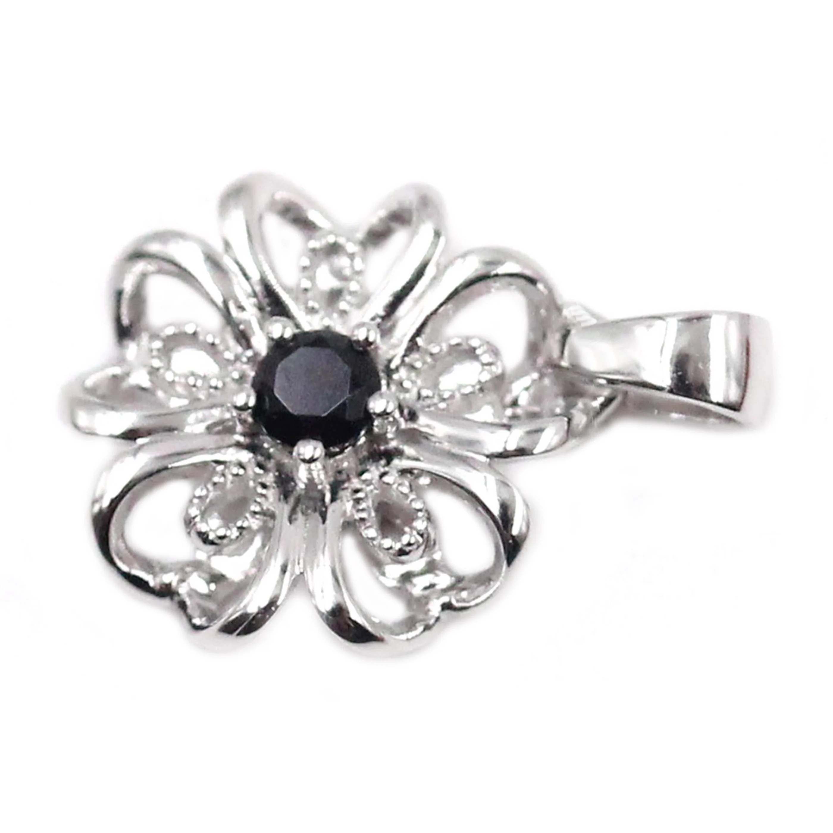 Gem Treasures Sterling Silver Black Spinel Flower Pendant with Chain - Image 4