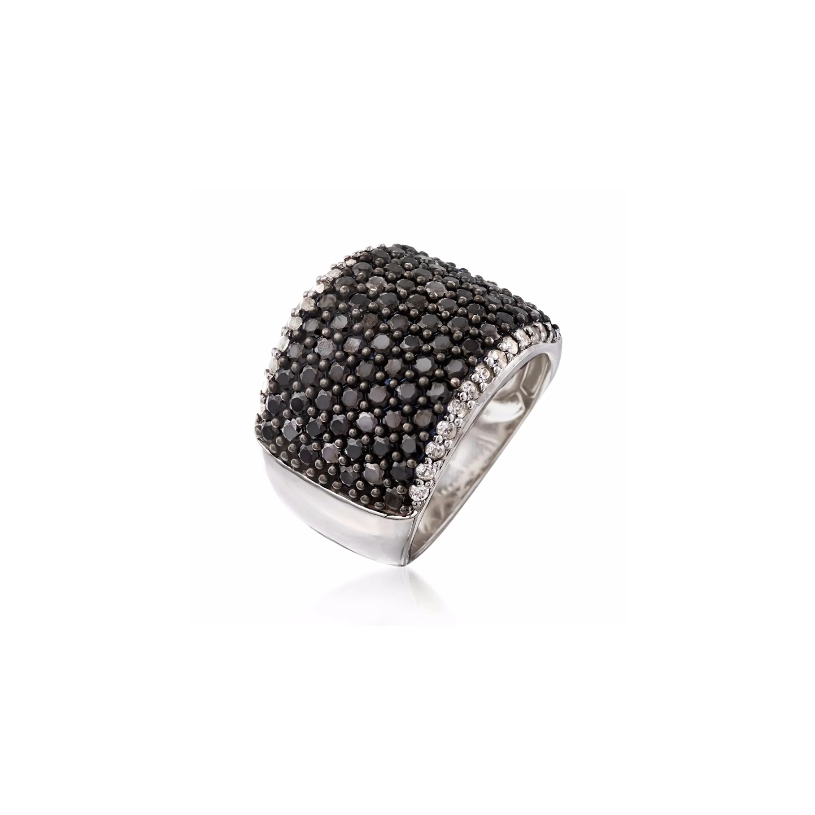 Gem Treasures Sterling Silver Black Spinel Pave Wide Band White Topaz Frame Ring - Image 2