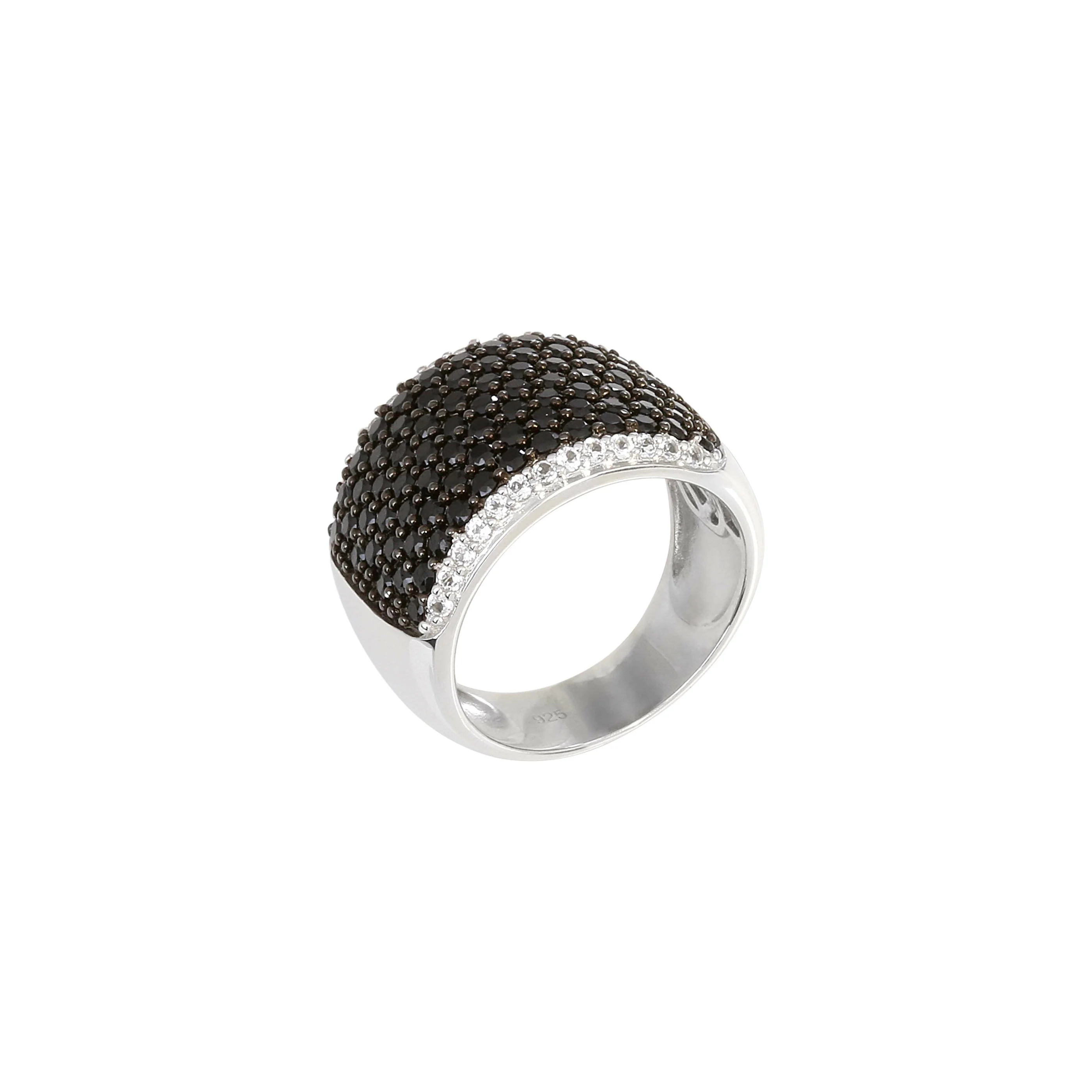 Gem Treasures Sterling Silver Black Spinel Pave Wide Band White Topaz Frame Ring - Image 3