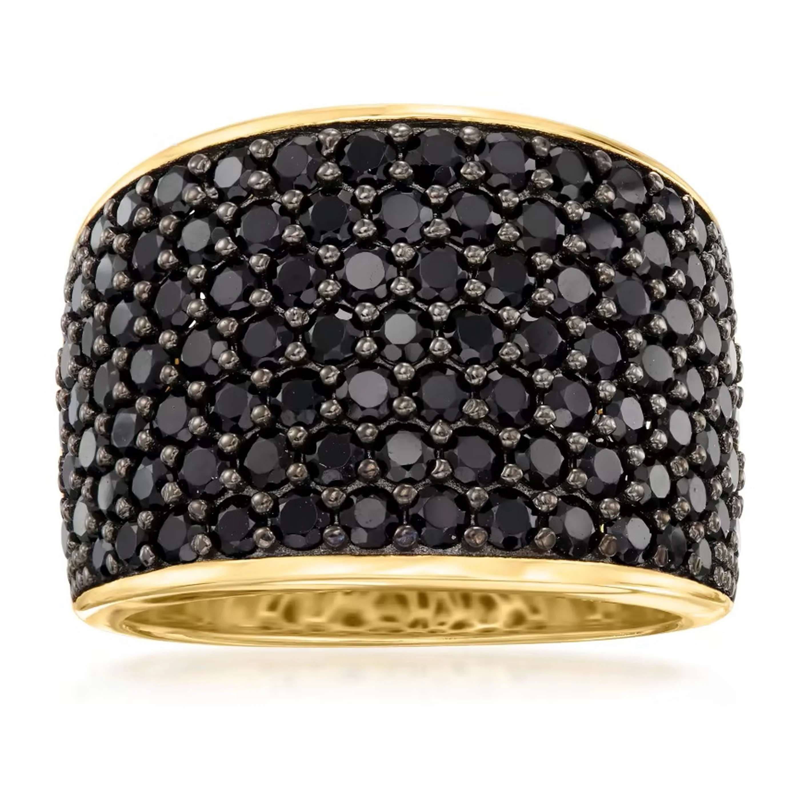 Gem Treasures Sterling Silver Black Spinel Pave Wide Band Ring - Image 2