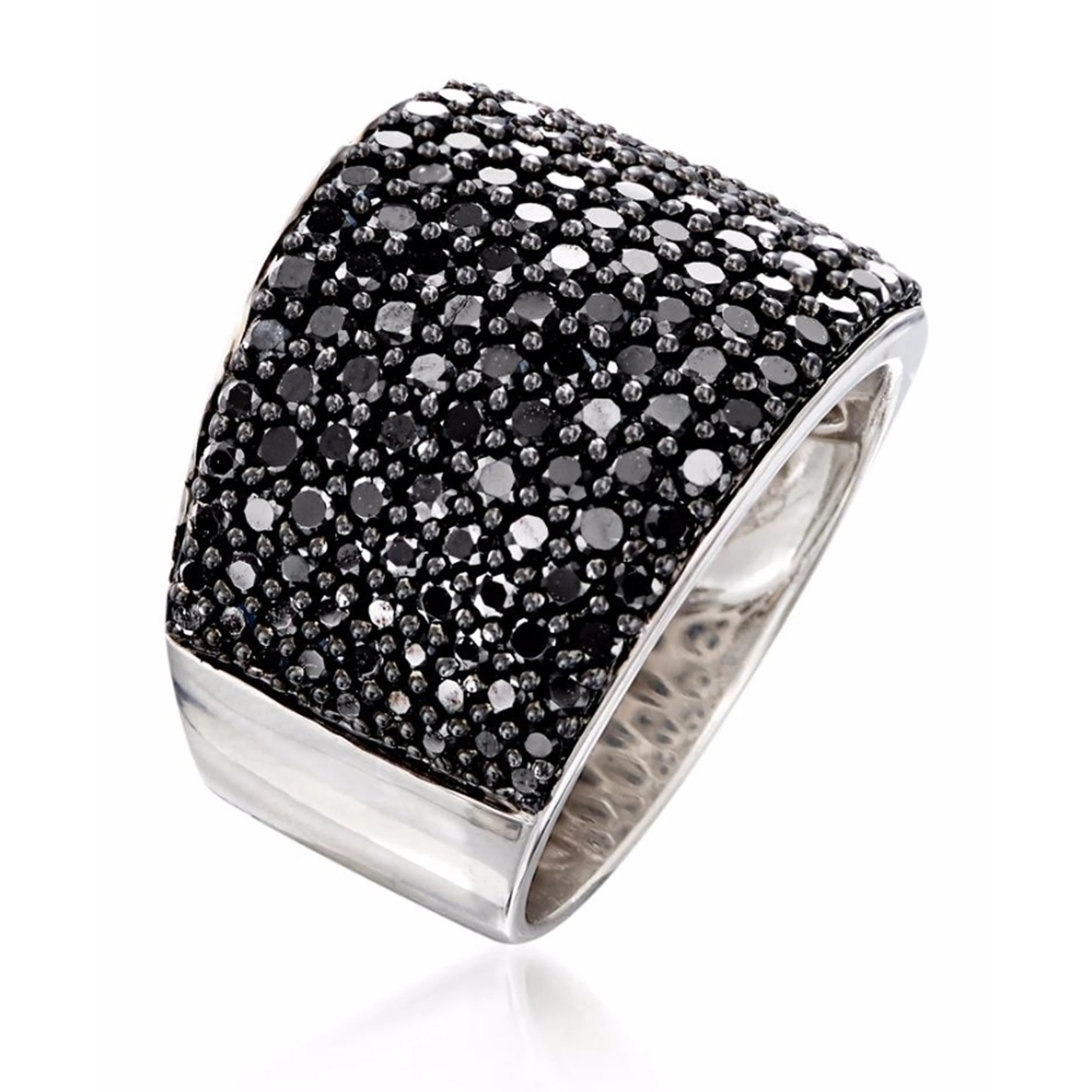 Gem Treasures Sterling Silver Black Spinel Pave Wide Band Ring - Image 3