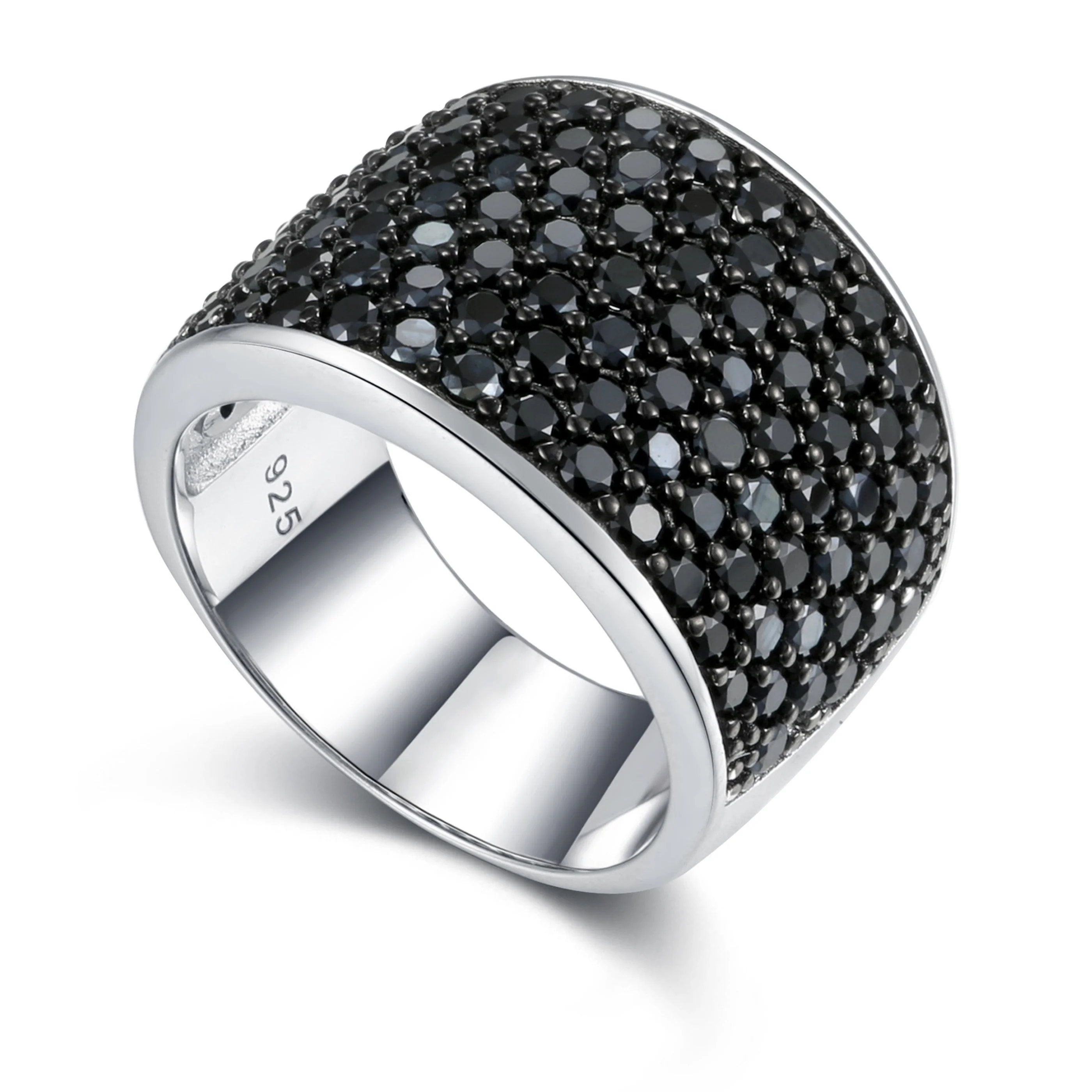 Gem Treasures Sterling Silver Black Spinel Pave Wide Band Ring - Image 5