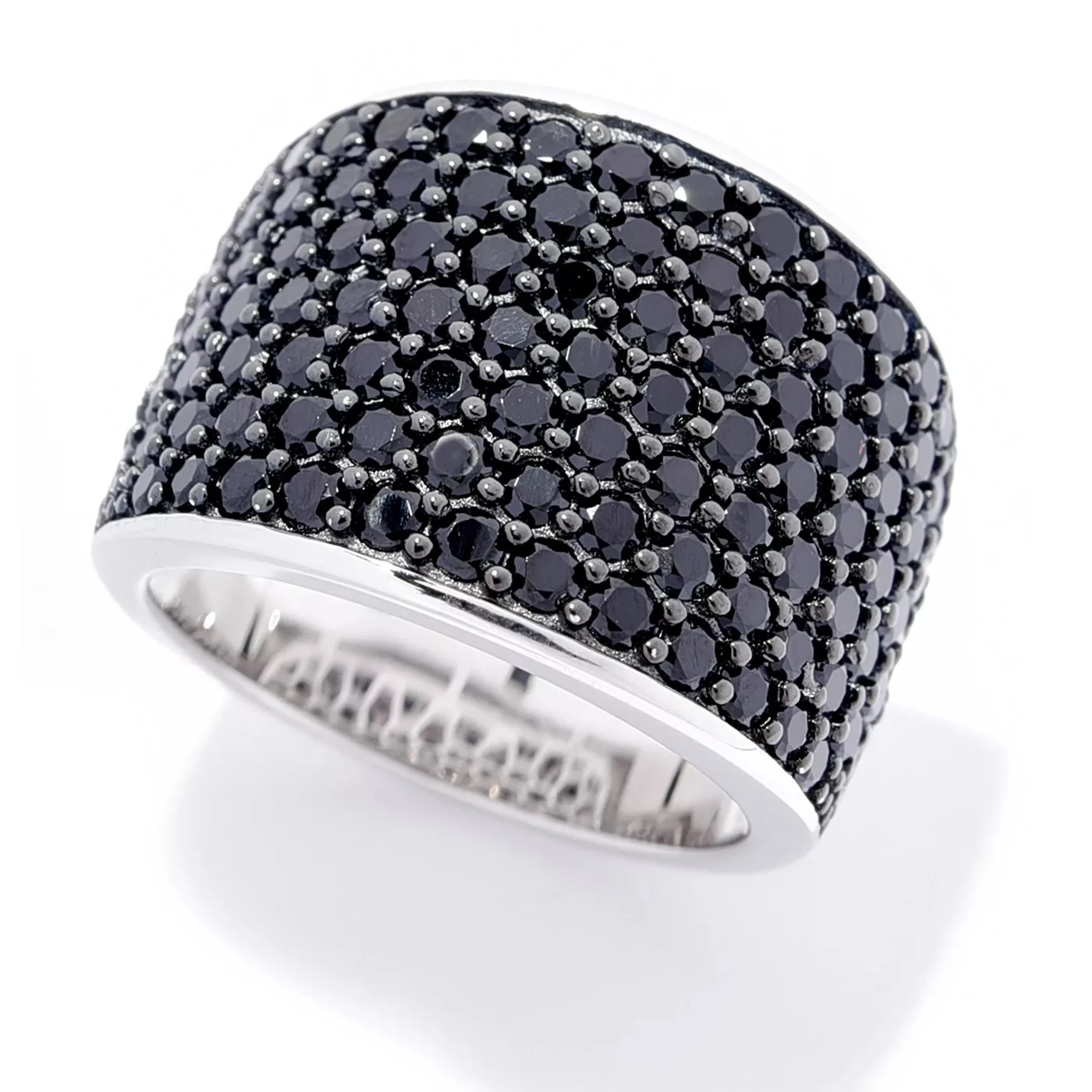 Gem Treasures Sterling Silver Black Spinel Pave Wide Band Ring - Image 7