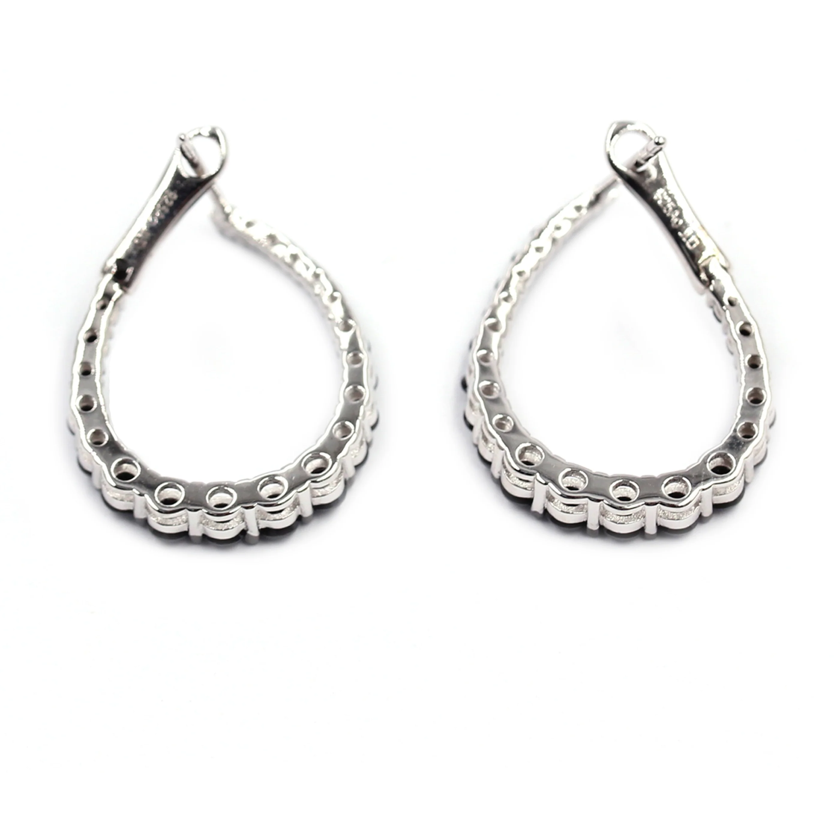 Gem Treasures Sterling Silver Black Spinel Teardrop Forward-Facing Hoop Earrings - Image 2