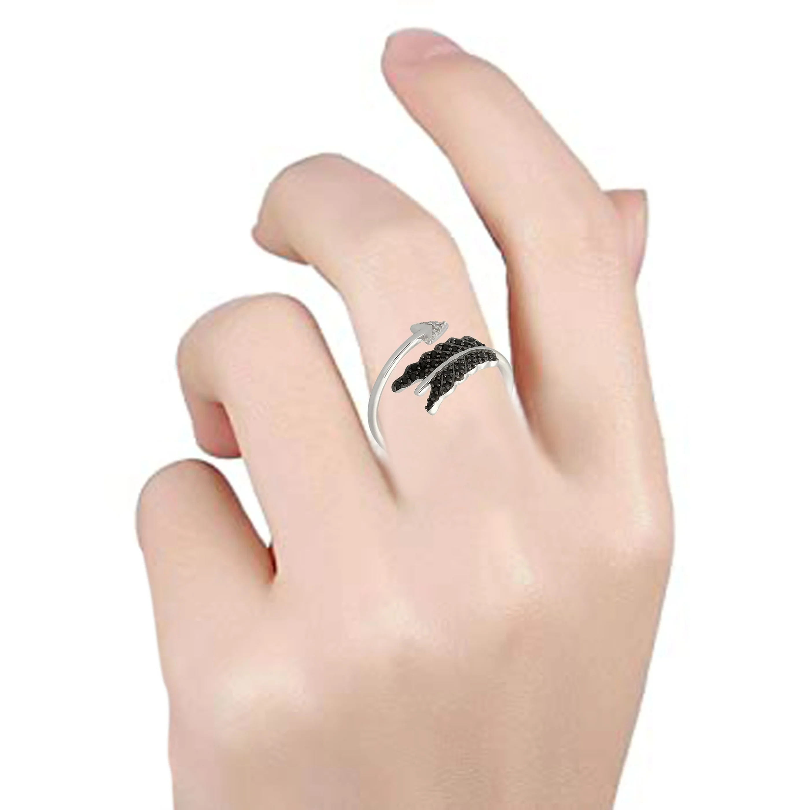 Gem Treasures Sterling Silver Black Spinel & White Zircon Arrow Wrap Ring - Image 2