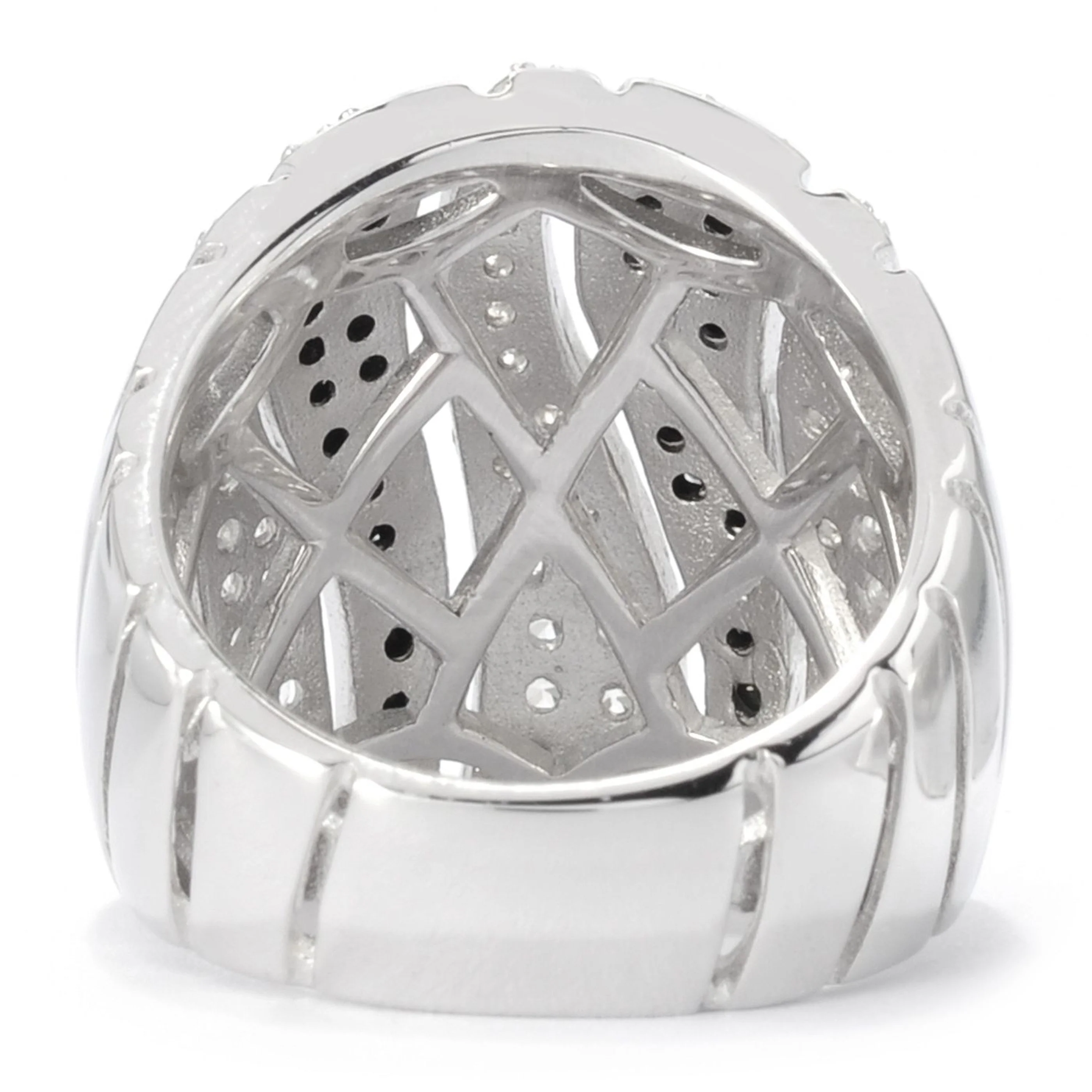 Gem Treasures Sterling Silver Black Spinel & White Zircon Tiger Striped Wide Band Ring - Image 3