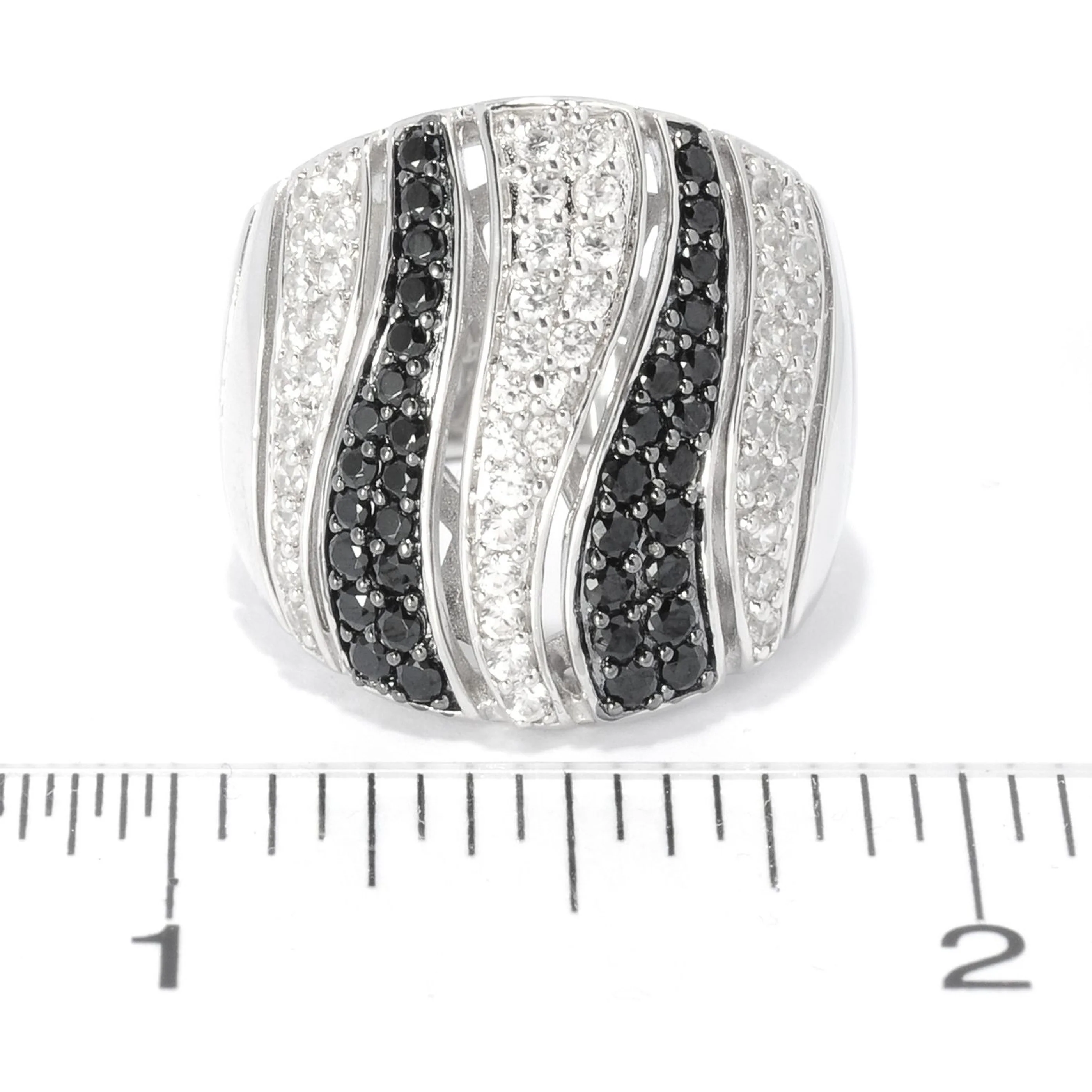 Gem Treasures Sterling Silver Black Spinel & White Zircon Tiger Striped Wide Band Ring - Image 5