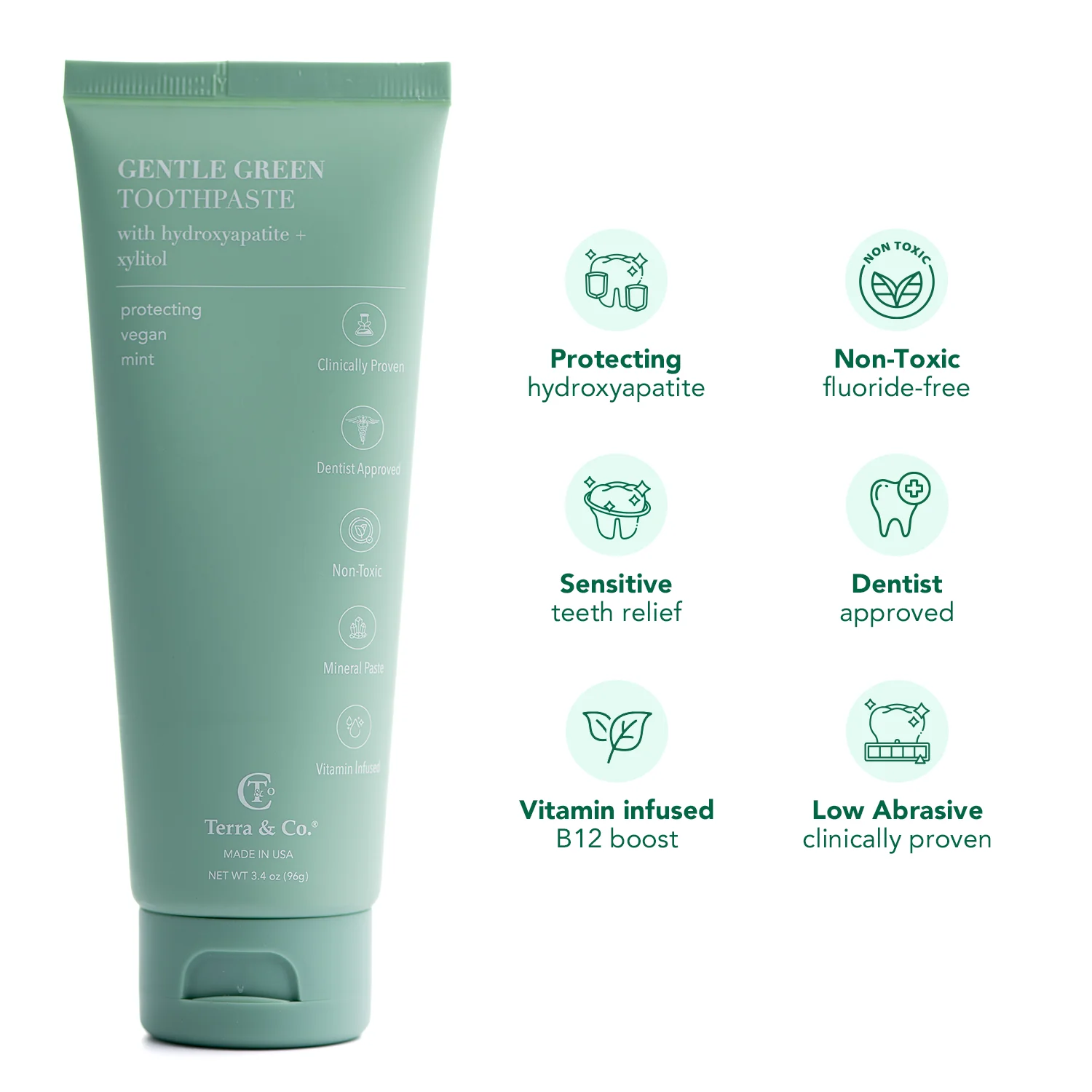 Terra & Co. Gentle Green™ Fluoride-Free Sensitive Toothpaste with Hydroxyapatite & B12 - Image 2