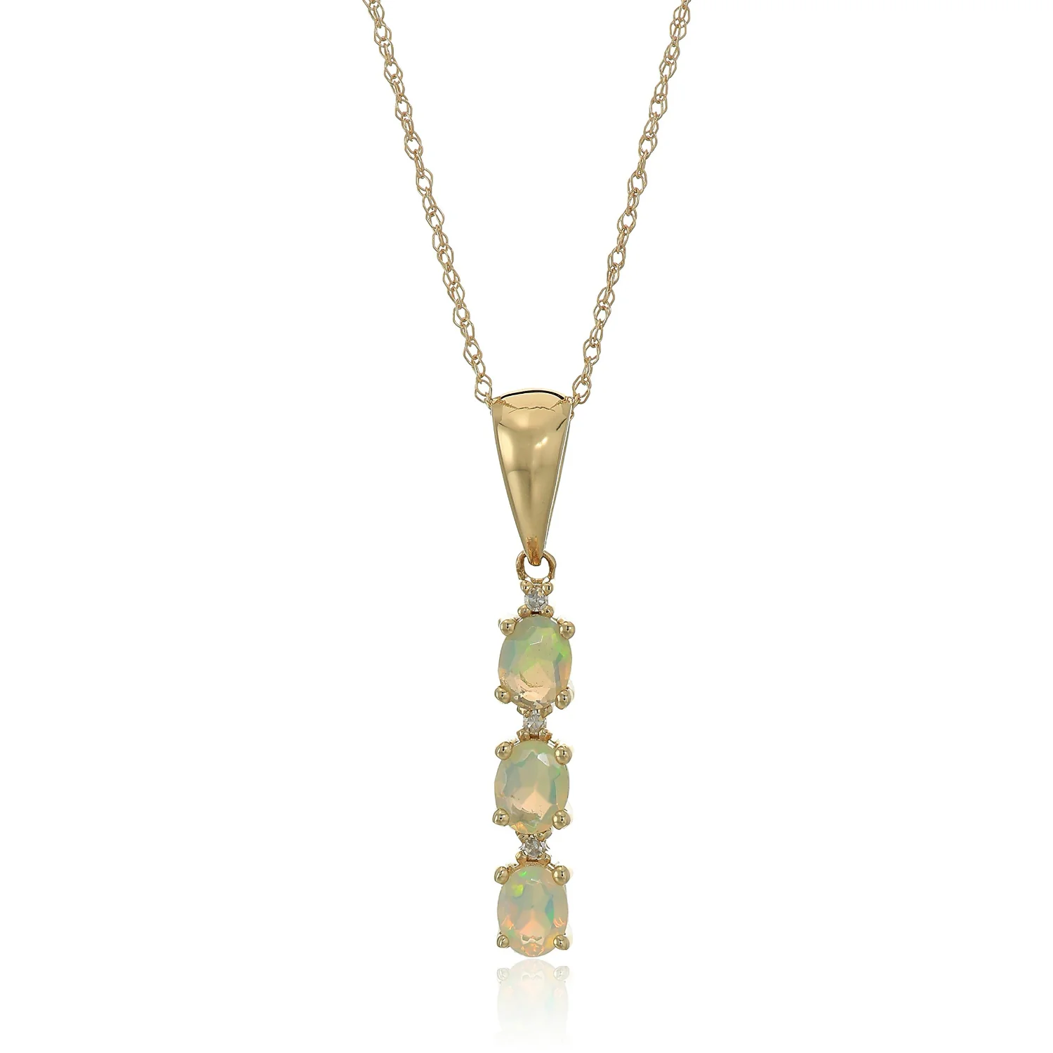 Gilded Lane 10K Gold 3-Stone Gem & Diamond Drop Pendant with Chain - Image 2