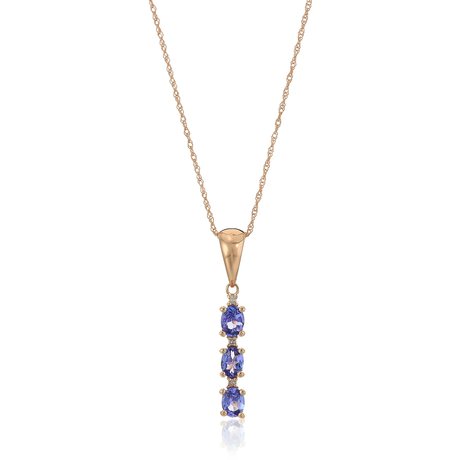 Gilded Lane 10K Gold 3-Stone Gem & Diamond Drop Pendant with Chain - Image 5