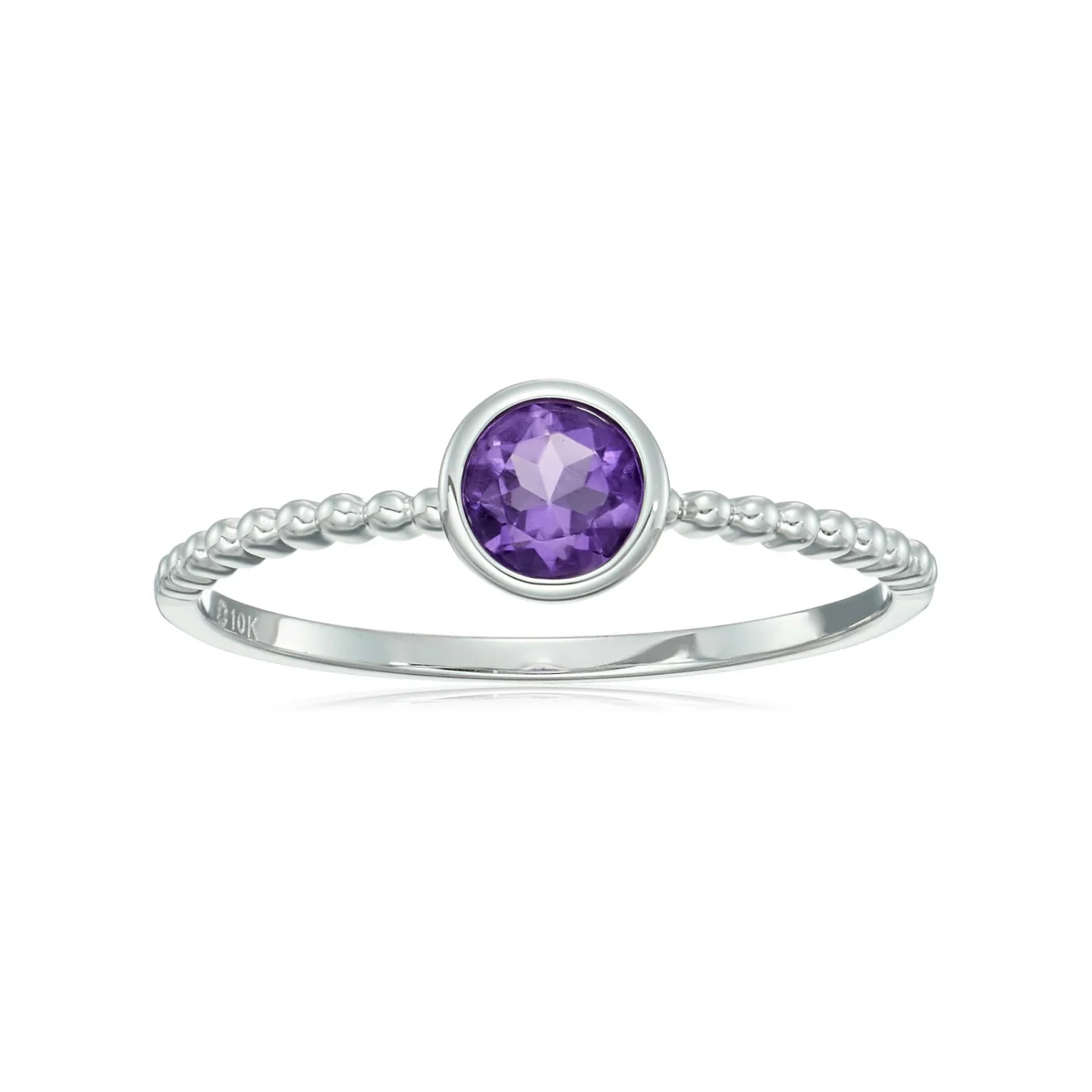 Gilded Lane 10K Gold 4.5mm Round Gemstone Solitaire Beaded Band Ring - Image 3