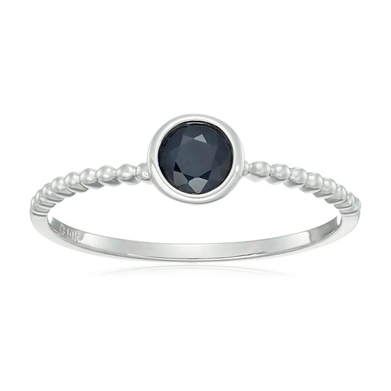 Gilded Lane 10K Gold 4.5mm Round Gemstone Solitaire Beaded Band Ring - Image 4