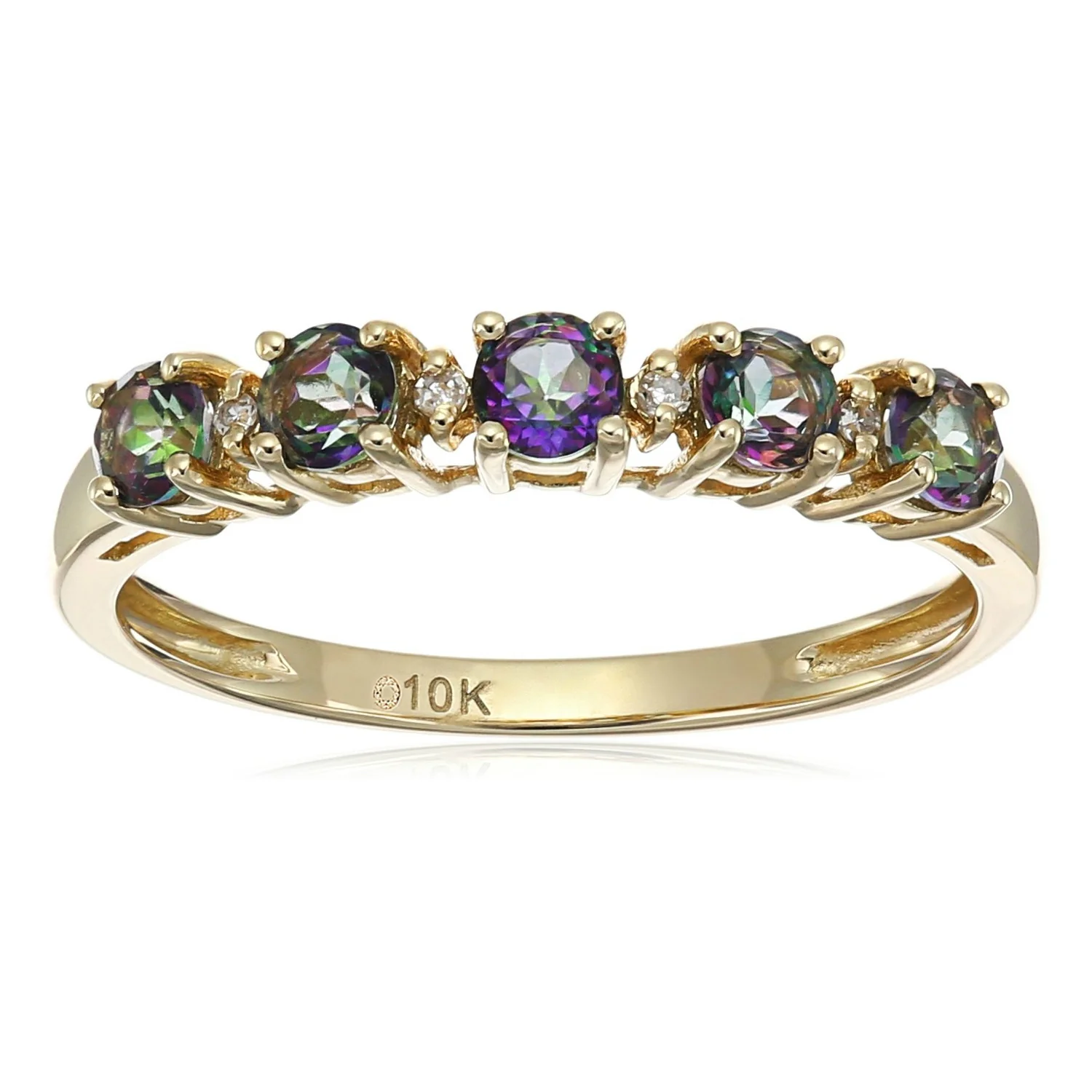 Gilded Lane 10K Gold 5-Stone Gem & Diamond Accent Band Ring - Image 5