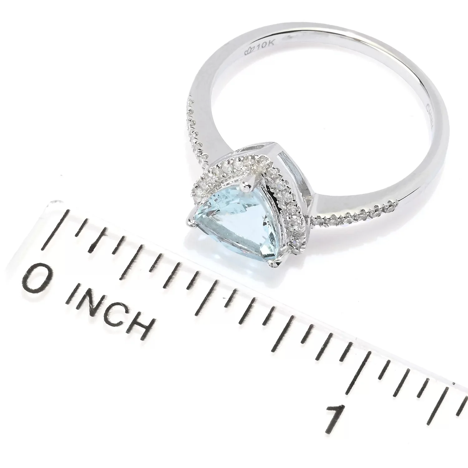Gilded Lane 10K Gold 7mm Trillion Aquamarine & Diamond Ring - Image 3