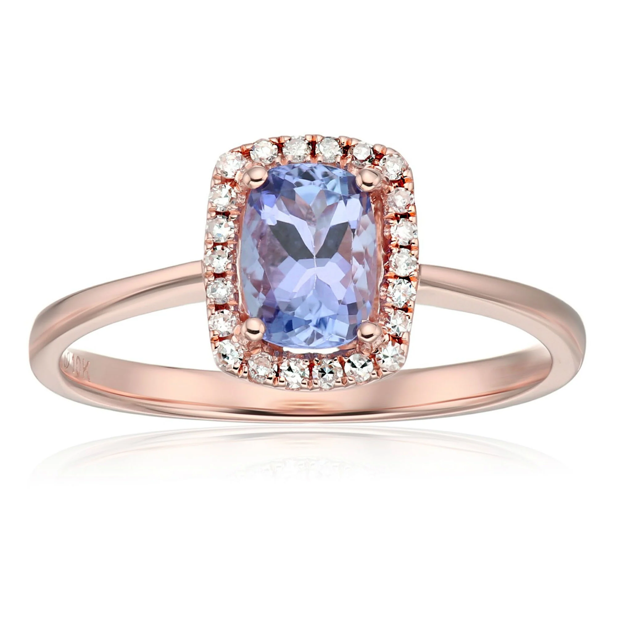 Gilded Lane 10K Gold 7x5mm Cushion-Cut Gem & Diamond Halo Ring - Image 4
