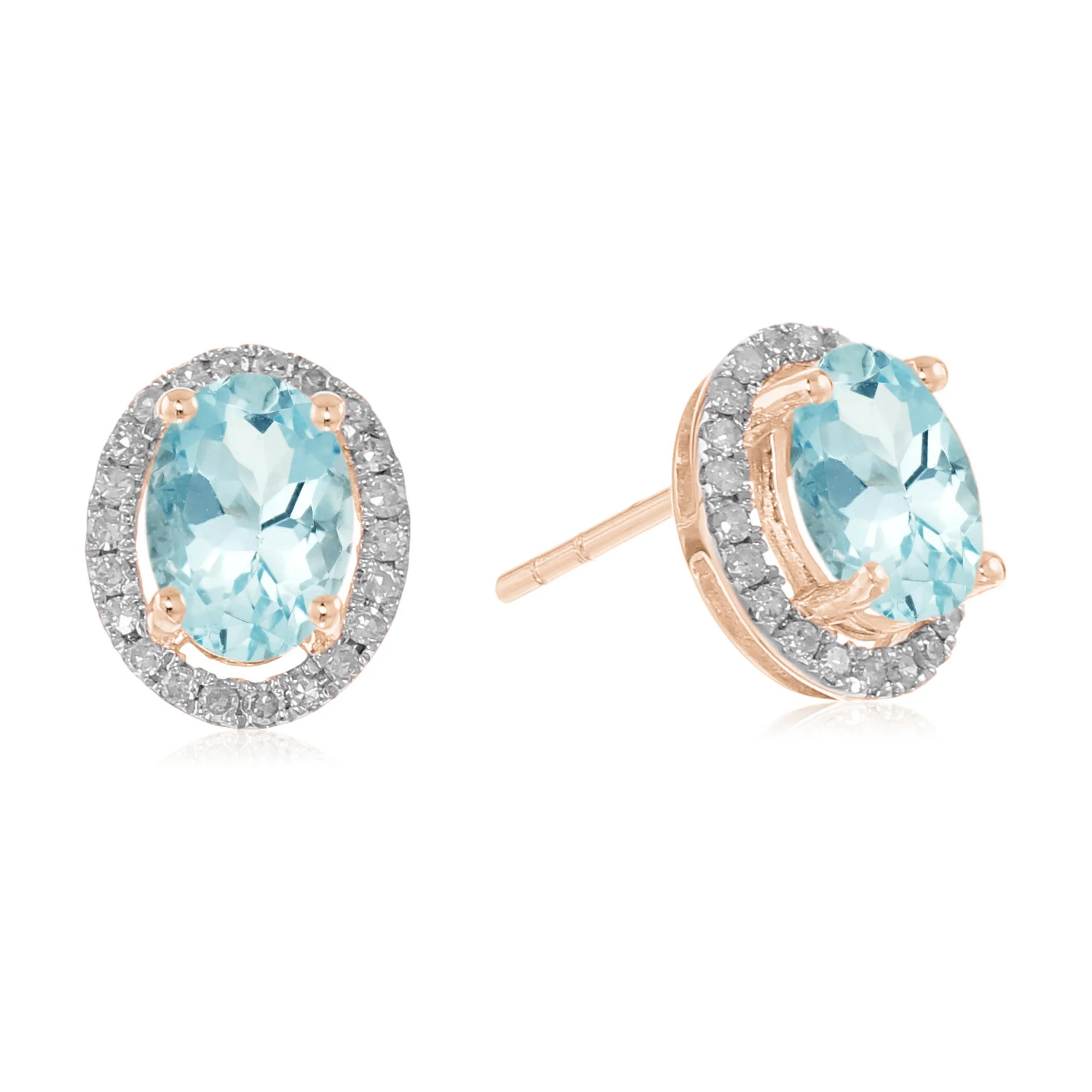 Gilded Lane 10K Gold 7x5mm Oval Gemstone Diamond Halo Stud Earrings - Image 10