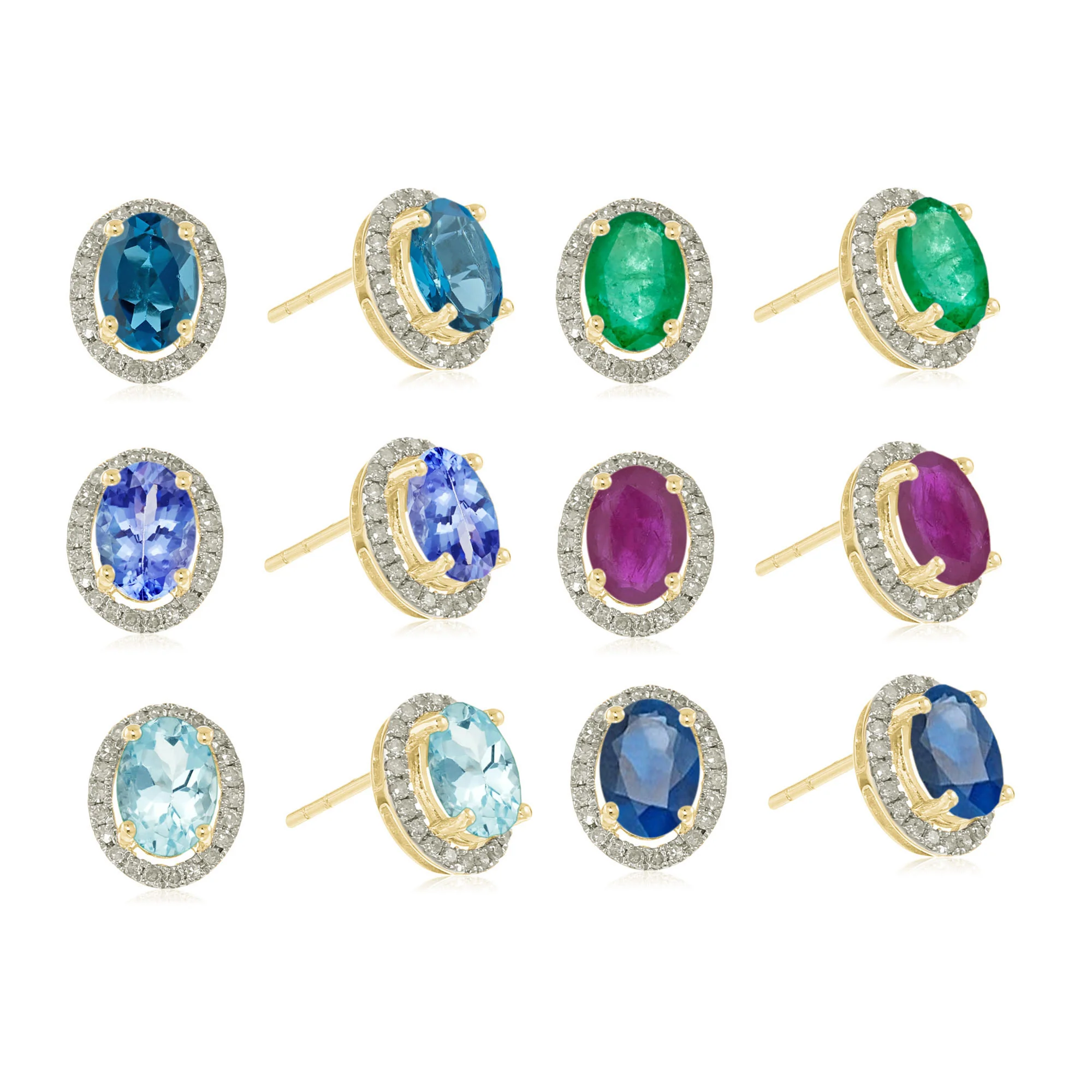 Gilded Lane 10K Gold 7x5mm Oval Gemstone Diamond Halo Stud Earrings - Image 14