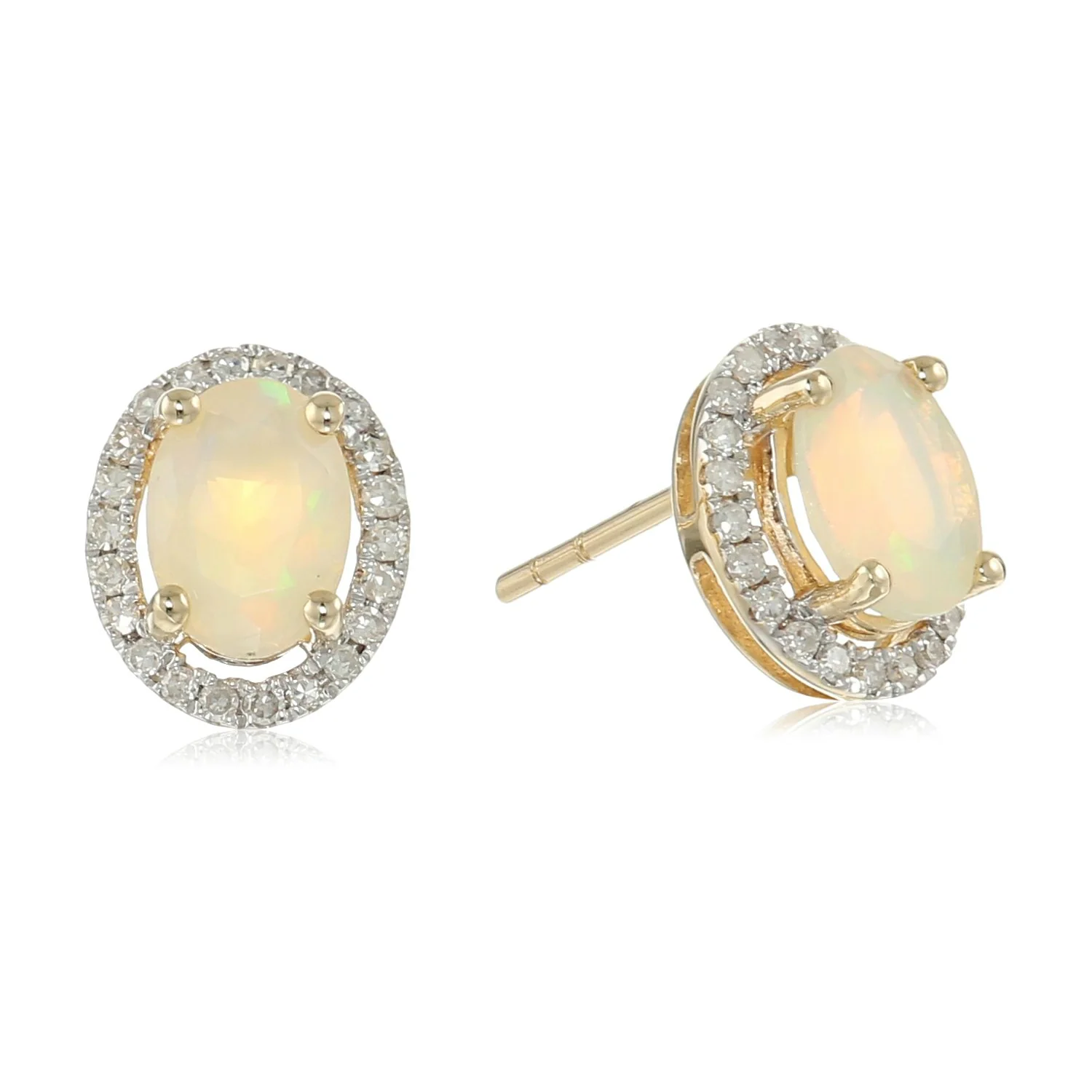 Gilded Lane 10K Gold 7x5mm Oval Gemstone Diamond Halo Stud Earrings - Image 3