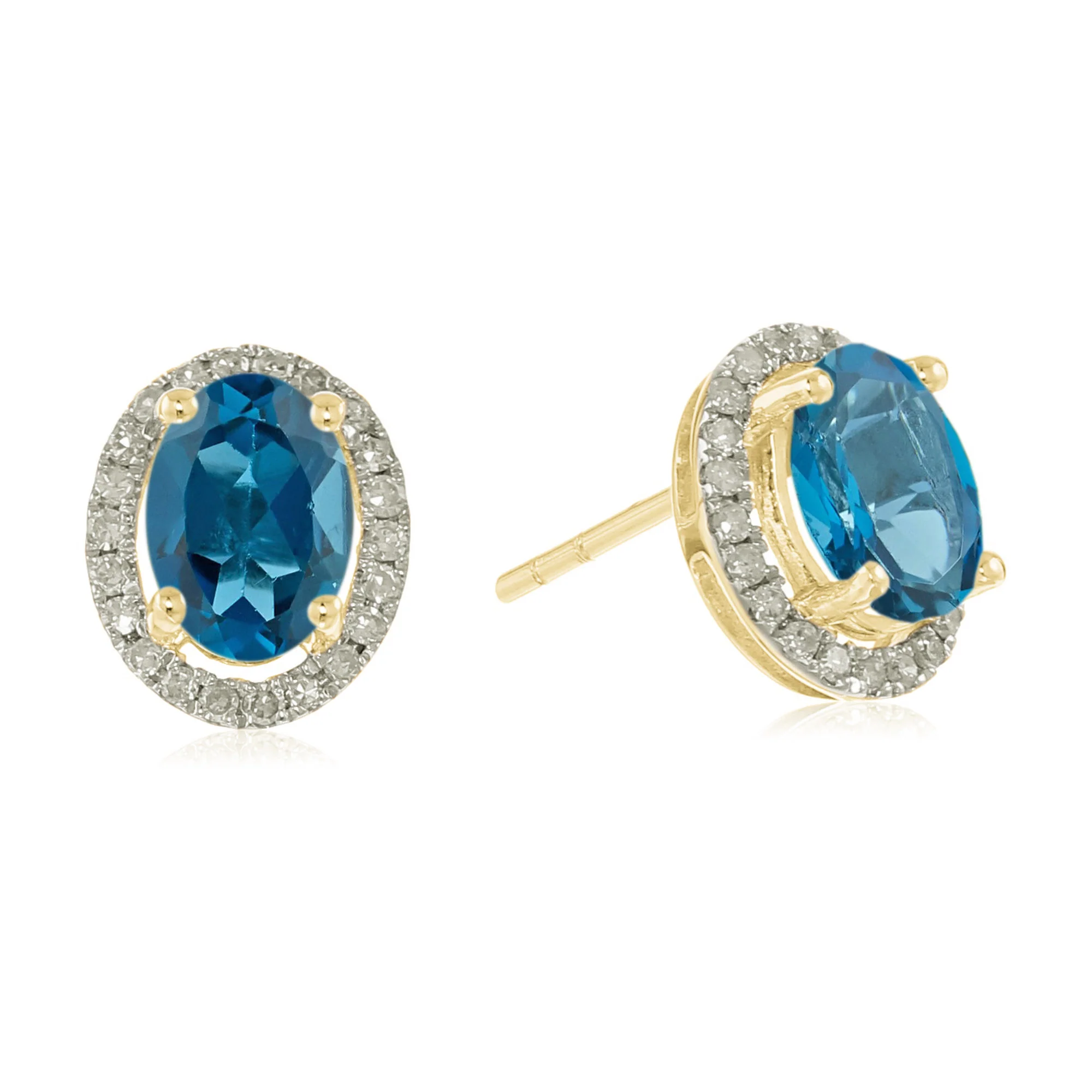 Gilded Lane 10K Gold 7x5mm Oval Gemstone Diamond Halo Stud Earrings - Image 5