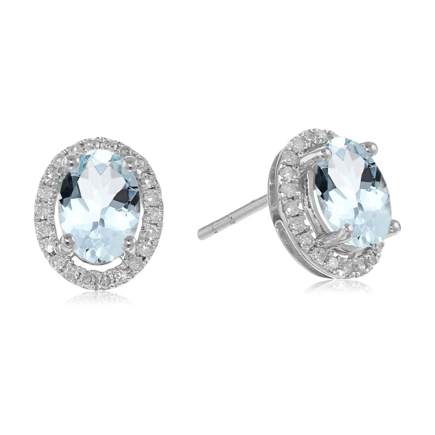 Gilded Lane 10K Gold 7x5mm Oval Gemstone Diamond Halo Stud Earrings - Image 7