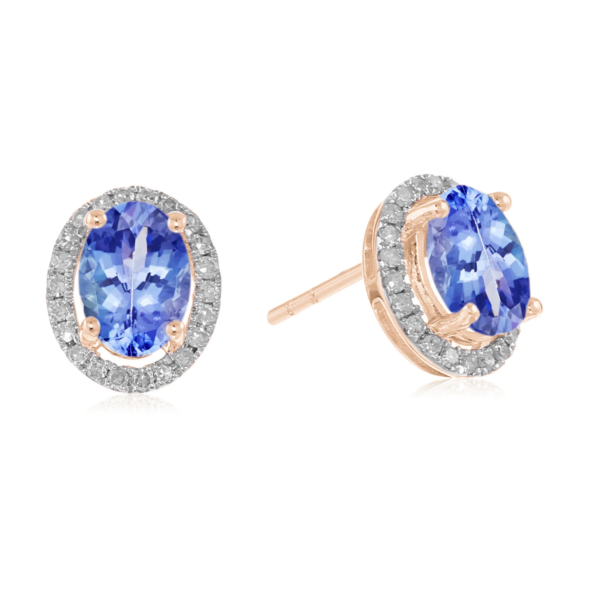 Gilded Lane 10K Gold 7x5mm Oval Gemstone Diamond Halo Stud Earrings - Image 8