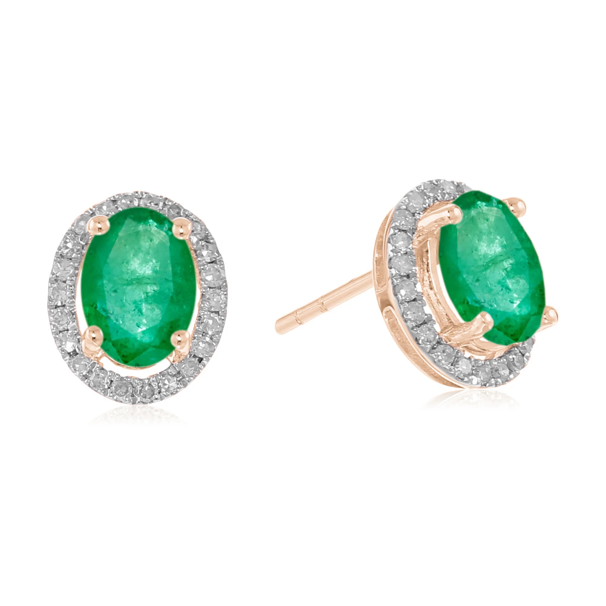 Gilded Lane 10K Gold 7x5mm Oval Gemstone Diamond Halo Stud Earrings - Image 9