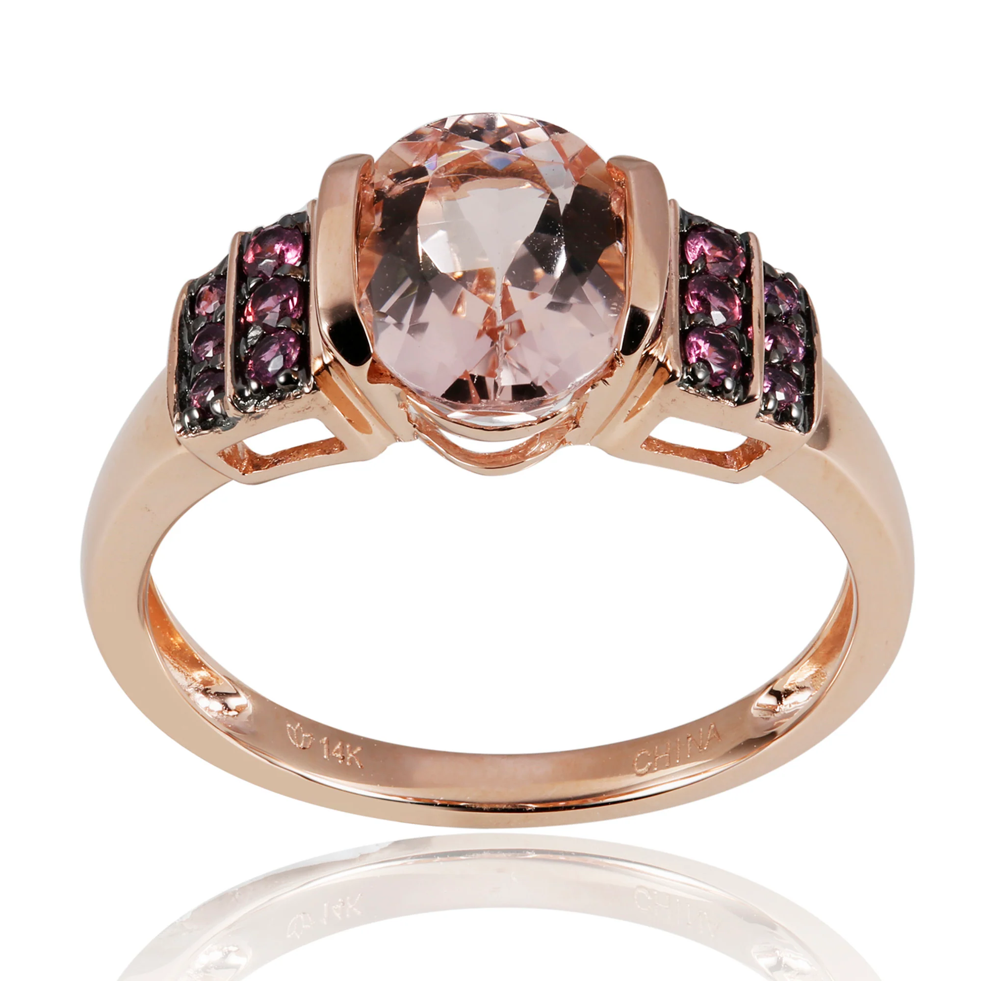 Gilded Lane 10K Gold 9x7mm Morganite & Rhodolite Ring - Image 2