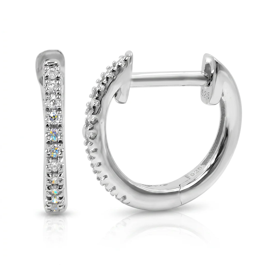 Gilded Lane 14K Gold 0.05ctw Diamond Single Row Huggie Hoop Earrings - Image 2