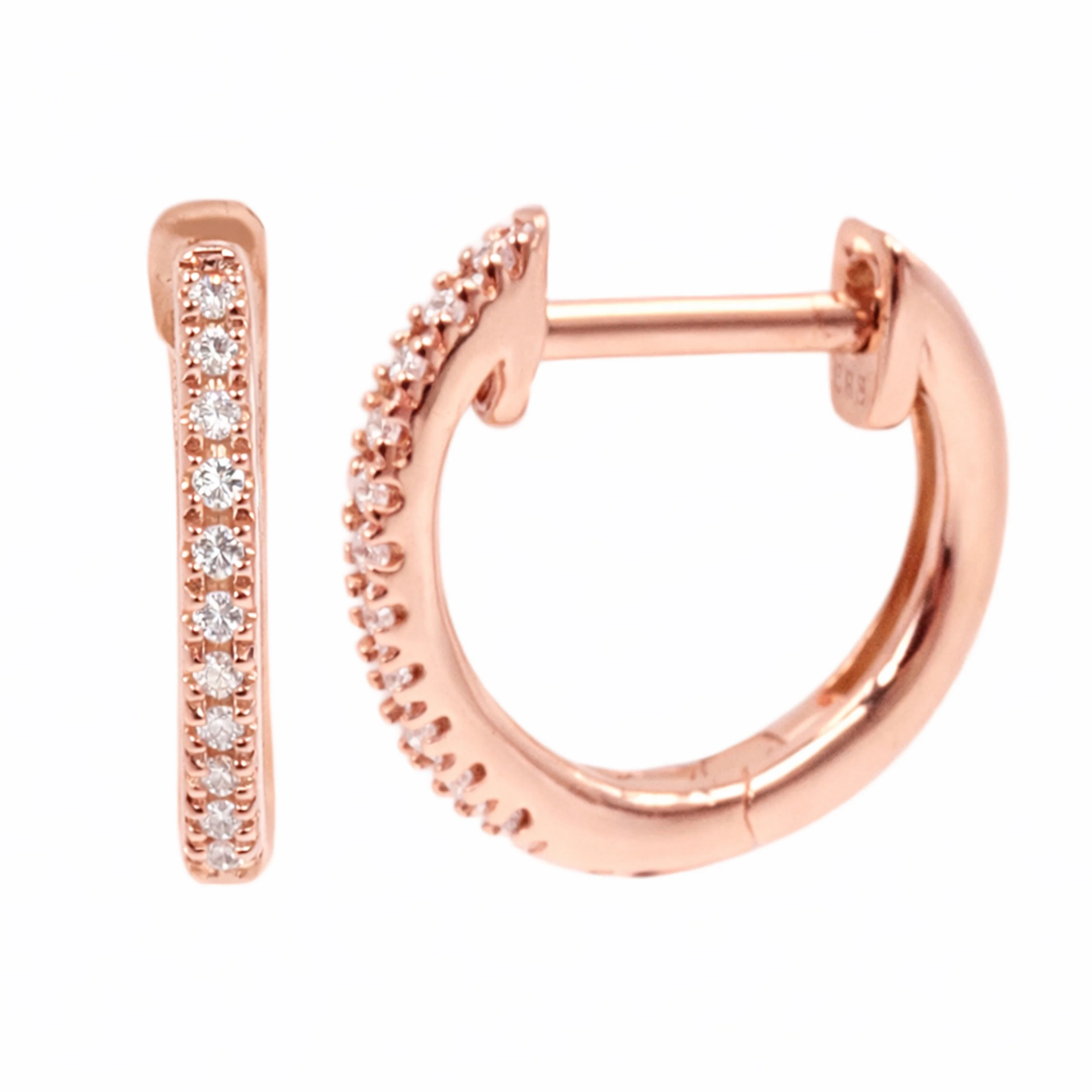 Gilded Lane 14K Gold 0.05ctw Diamond Single Row Huggie Hoop Earrings - Image 3