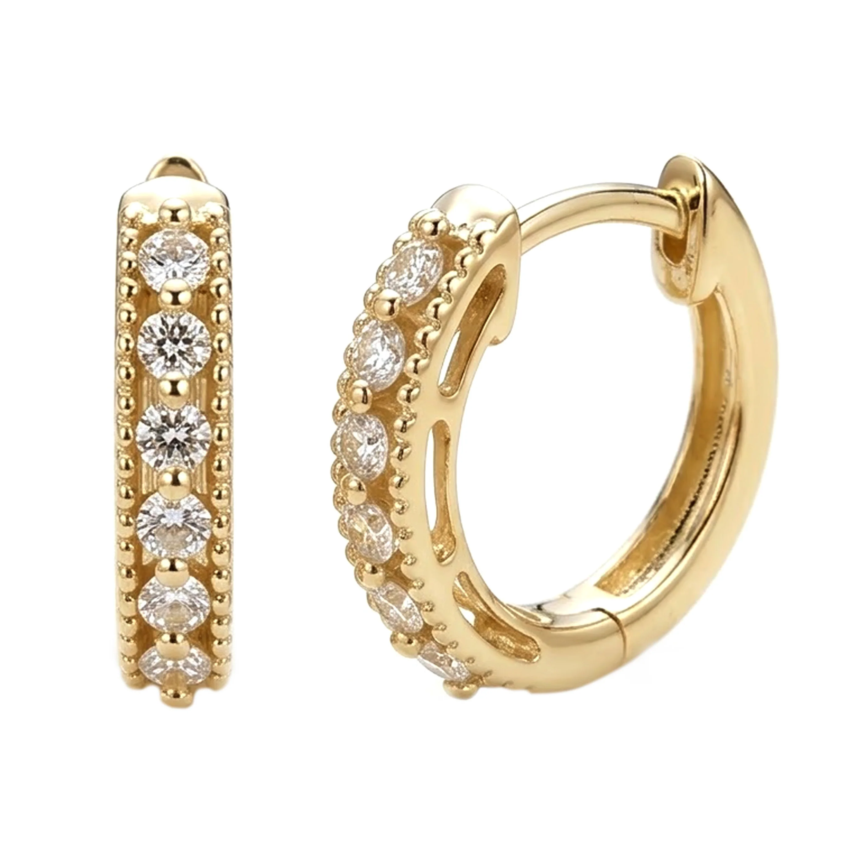 Gilded Lane 14K Gold 0.24ctw Diamond Milgrain Border Hoop Earrings - Image 2
