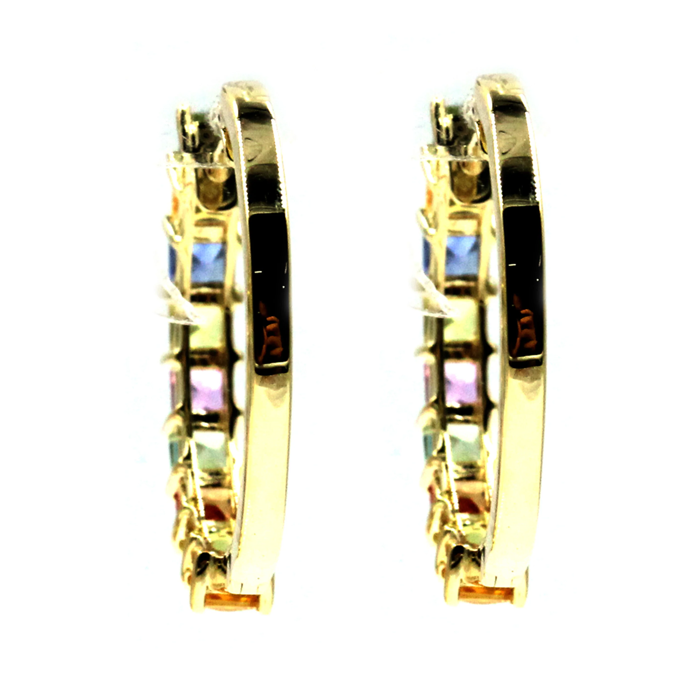 Gilded Lane 14K Gold 2.5mm Square-Cut Multi-Sapphire Hoop Earrings - Image 3
