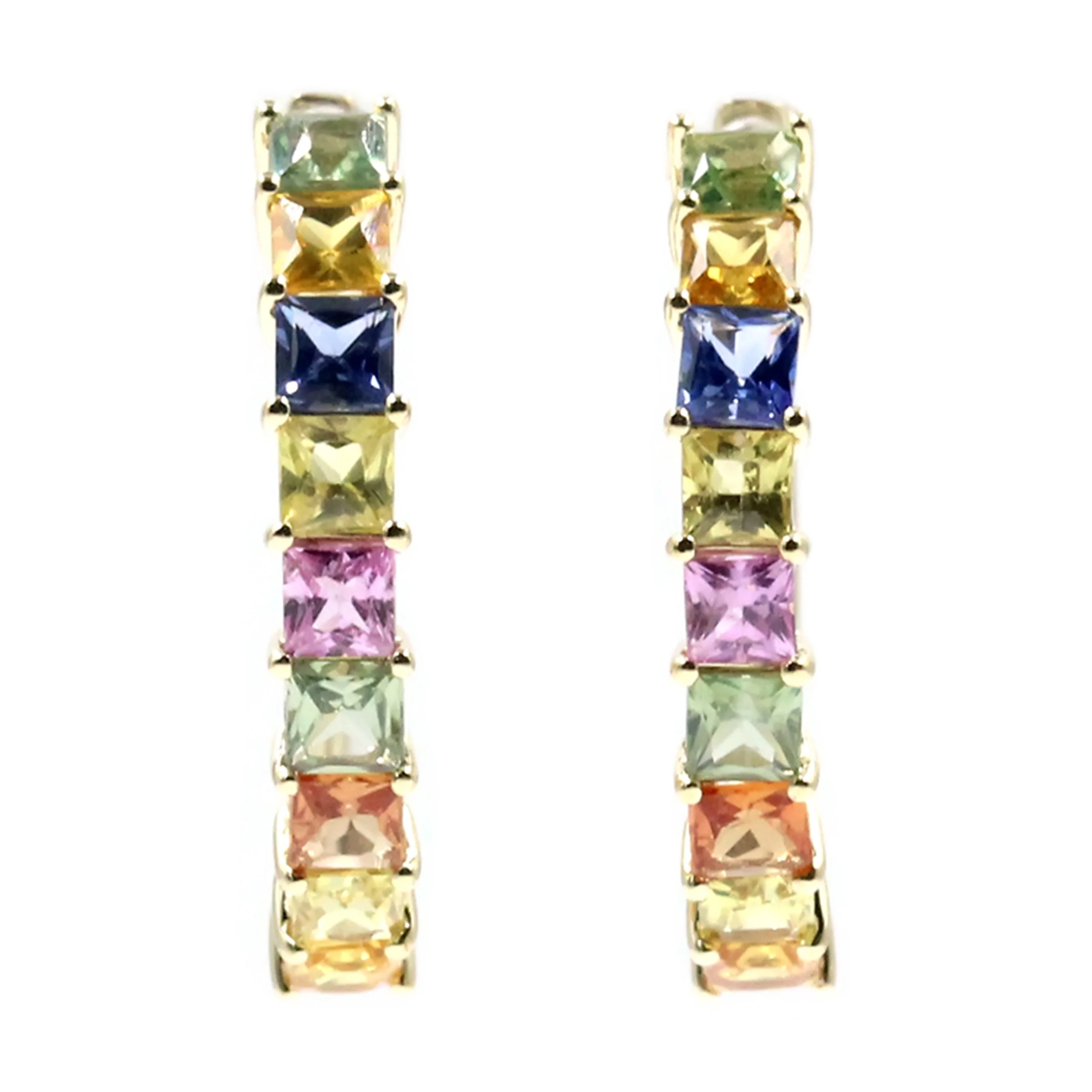 Gilded Lane 14K Gold 2.5mm Square-Cut Multi-Sapphire Hoop Earrings - Image 4