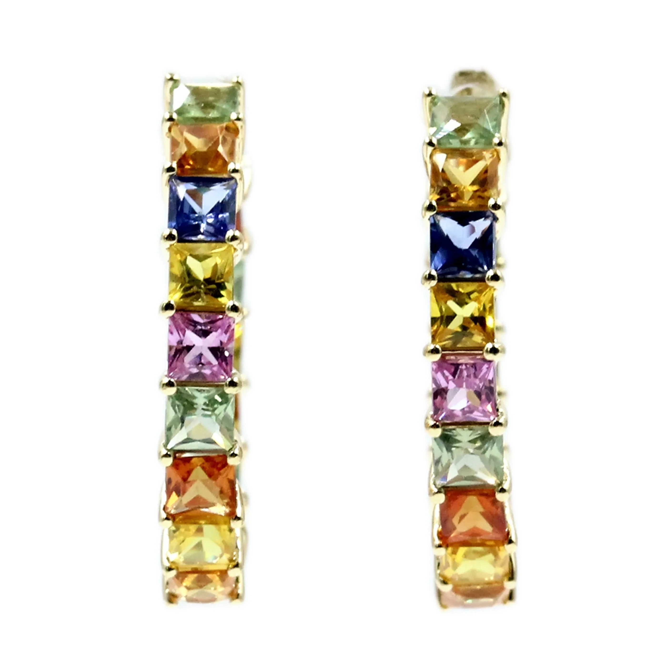 Gilded Lane 14K Gold 2.5mm Square-Cut Multi-Sapphire Inside-Out Hoop Earrings - Image 2