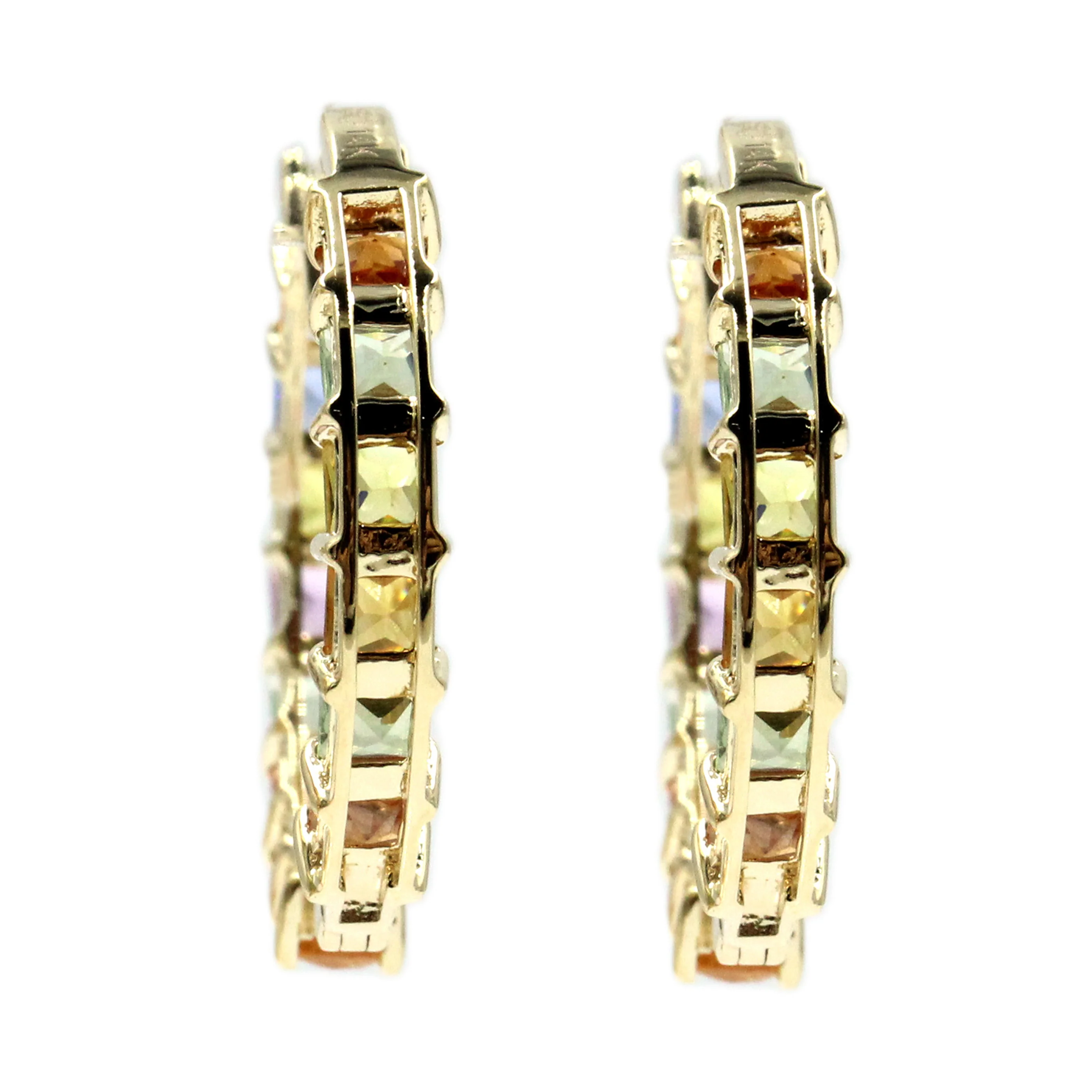 Gilded Lane 14K Gold 2.5mm Square-Cut Multi-Sapphire Inside-Out Hoop Earrings - Image 3