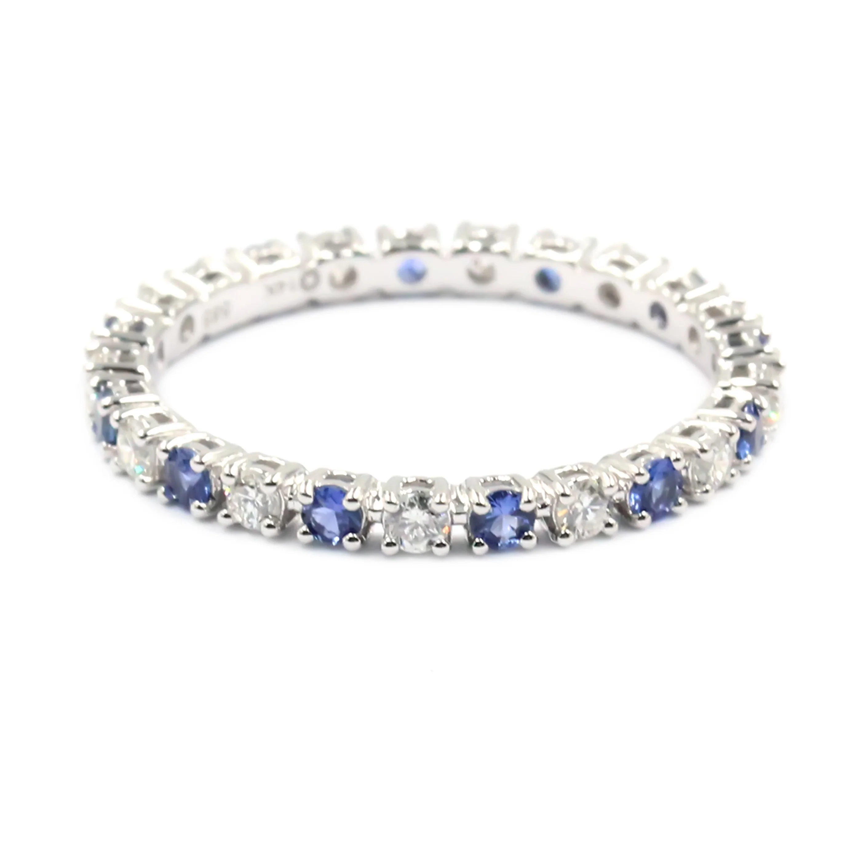 Gilded Lane 14K Gold 2mm Round Ceylon Blue Sapphire & Diamond Eternity Band Ring - Image 2
