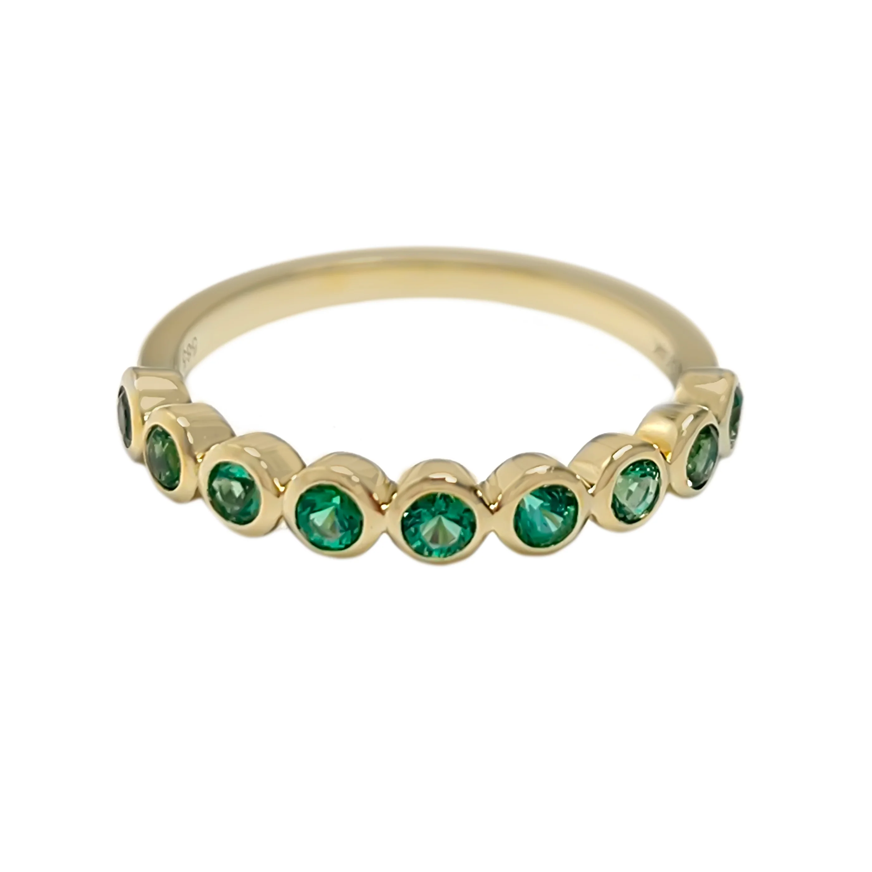 Gilded Lane 14K Gold 2mm Round Zambian Emerald Bezel Set Half-Eternity Band Ring - Image 2