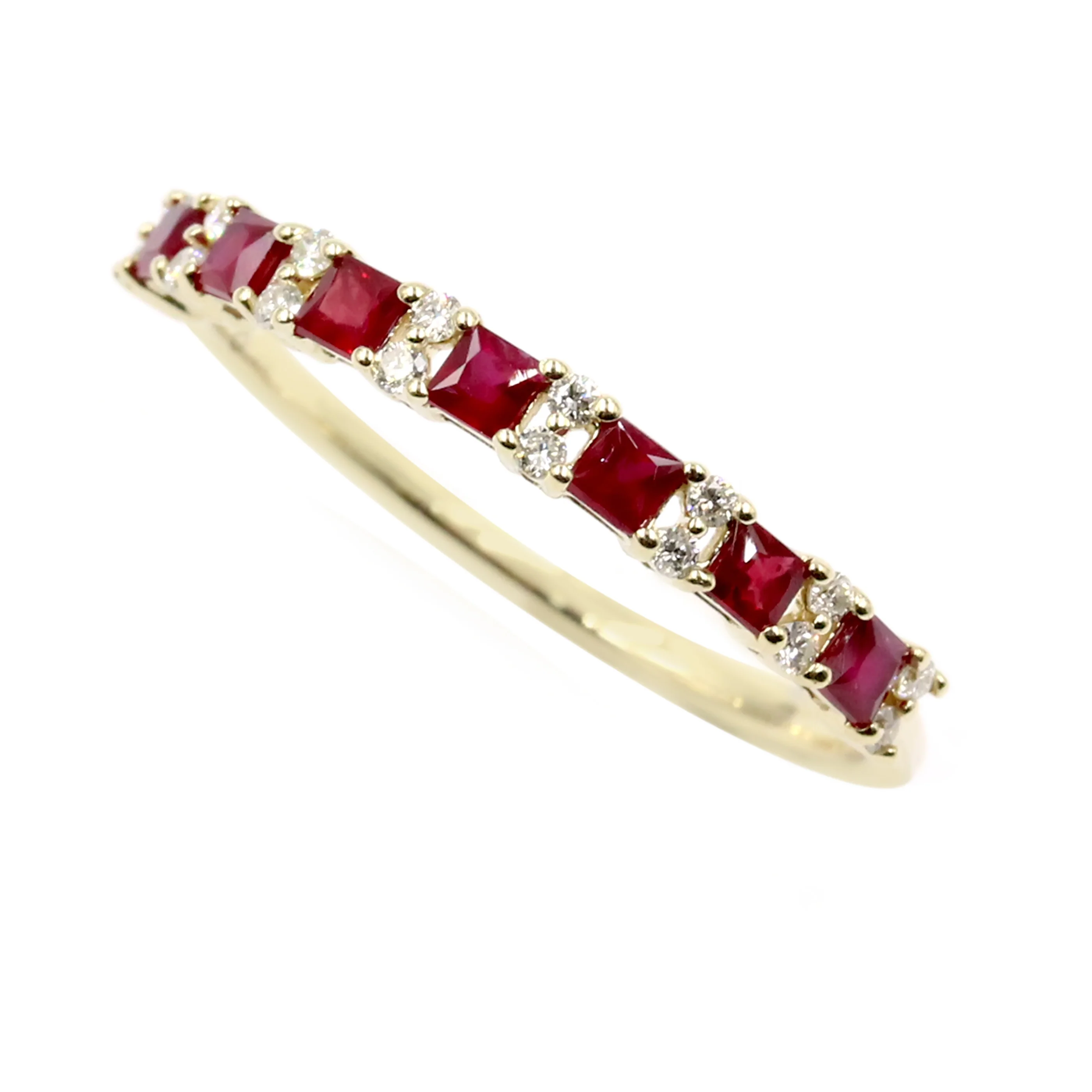 Gilded Lane 14K Gold 2mm Square-Cut Ruby & Diamond Alternating Stack Ring - Image 2