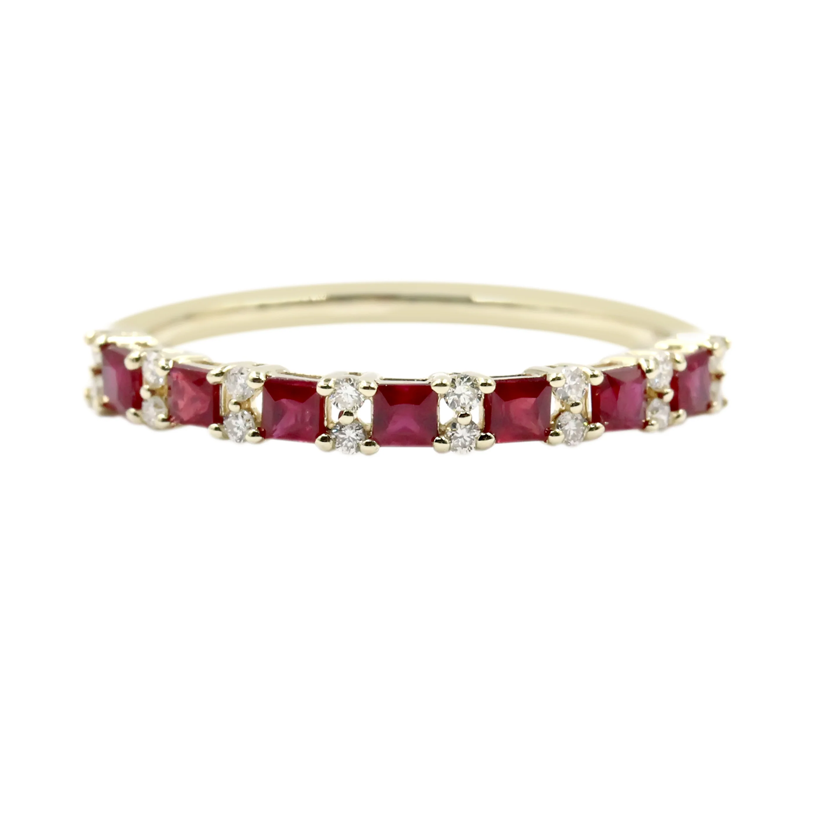 Gilded Lane 14K Gold 2mm Square-Cut Ruby & Diamond Alternating Stack Ring - Image 4