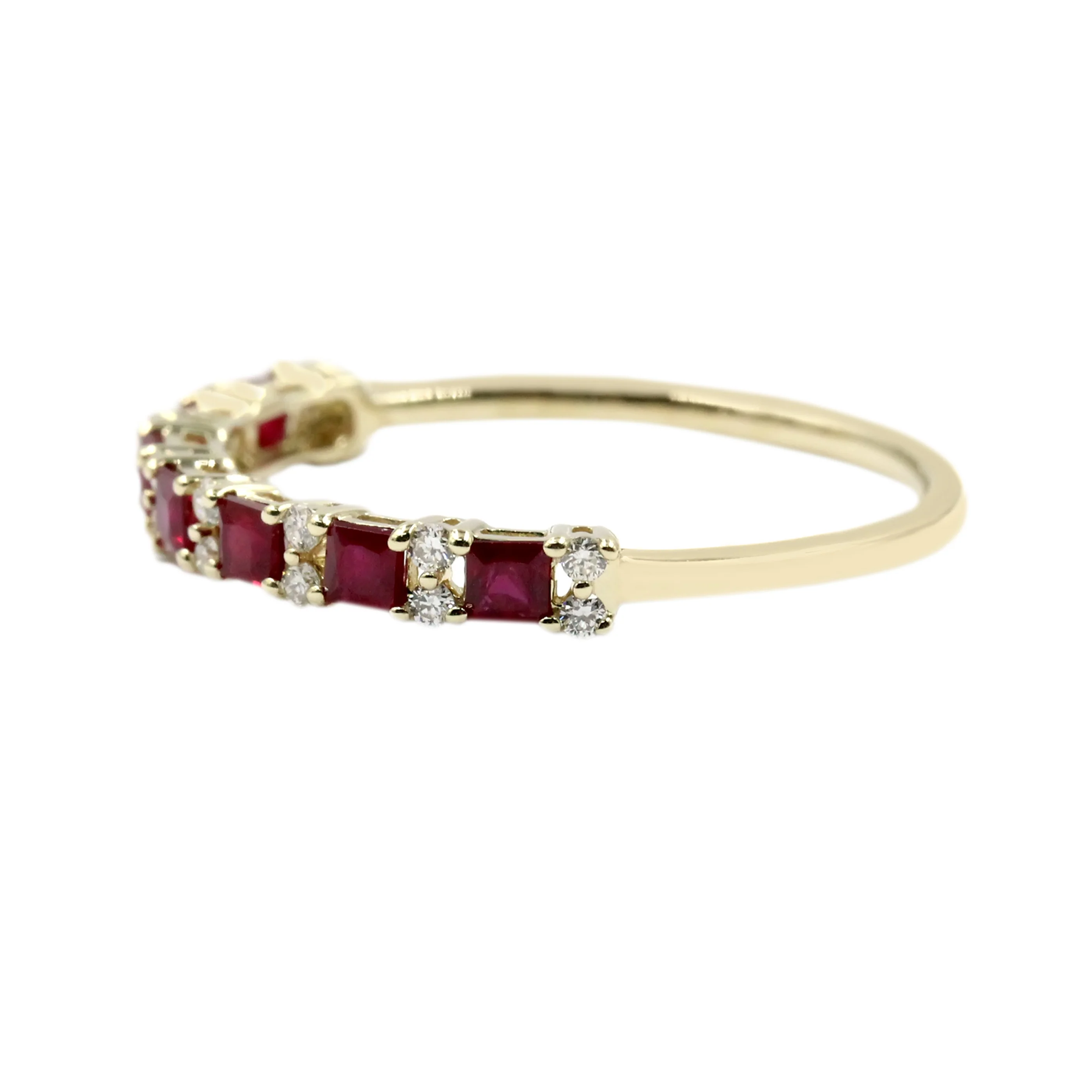 Gilded Lane 14K Gold 2mm Square-Cut Ruby & Diamond Alternating Stack Ring - Image 5