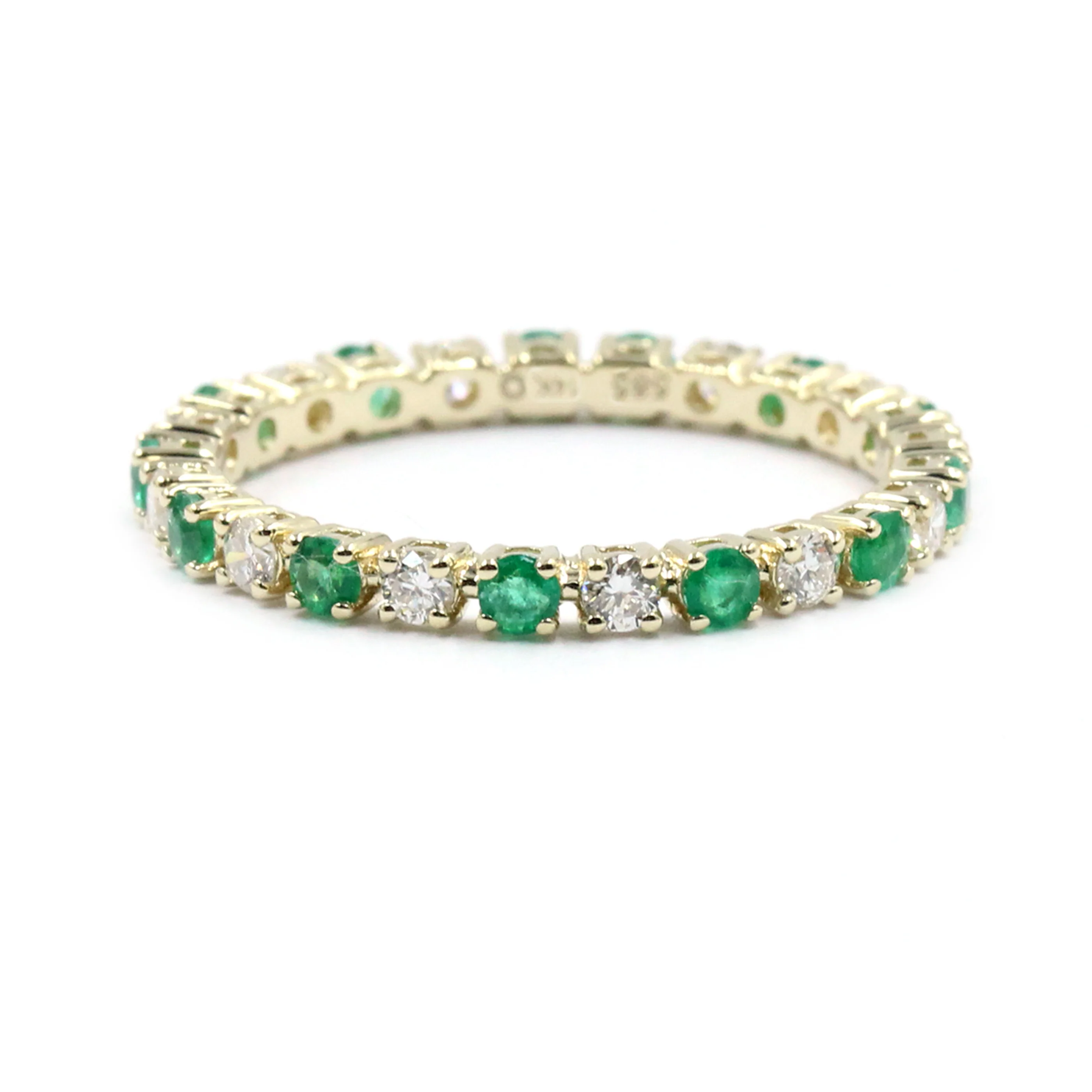 Gilded Lane 14K Gold 2mm Zambian Emerald & Diamond Eternity Band Ring - Image 3