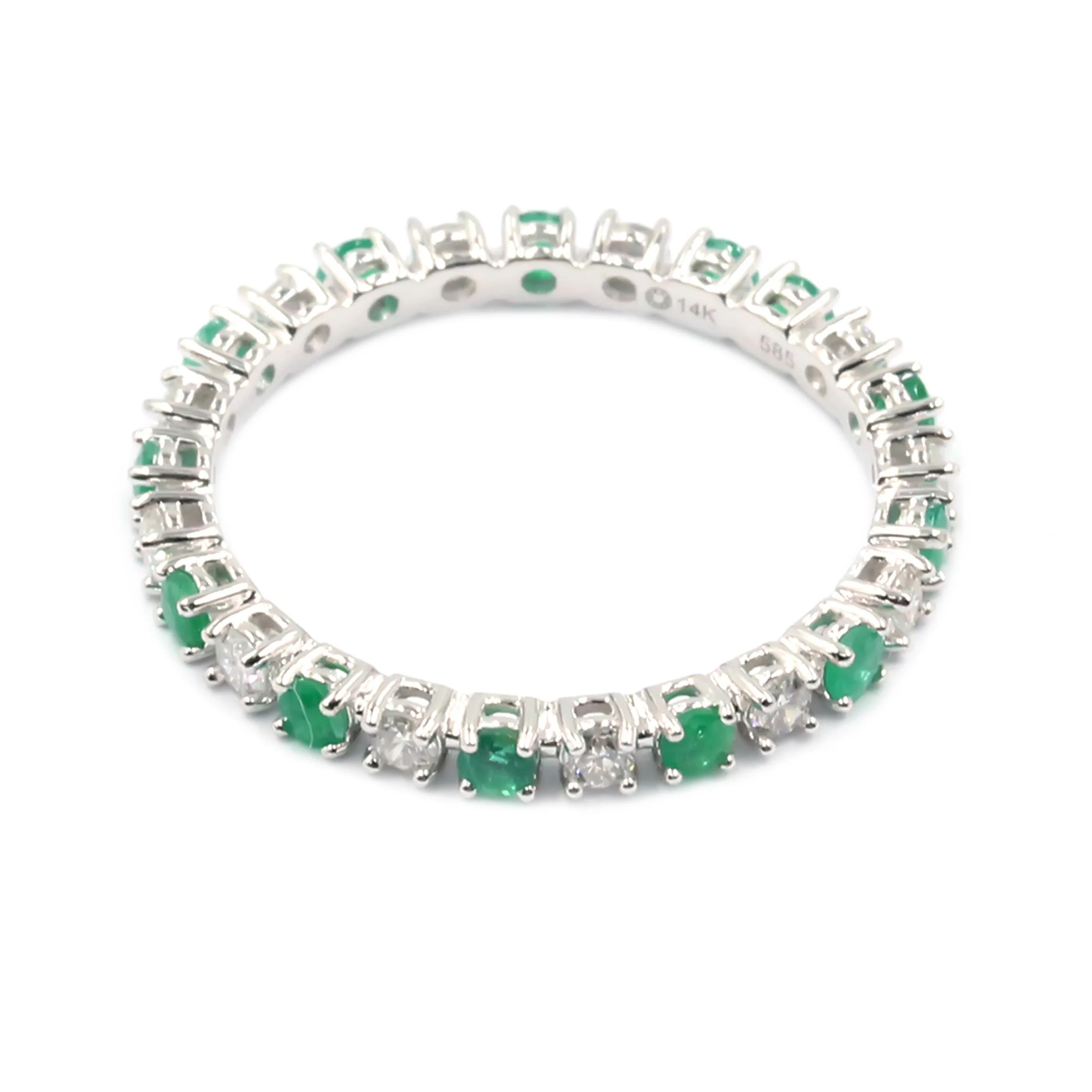 Gilded Lane 14K Gold 2mm Zambian Emerald & Diamond Eternity Band Ring - Image 5