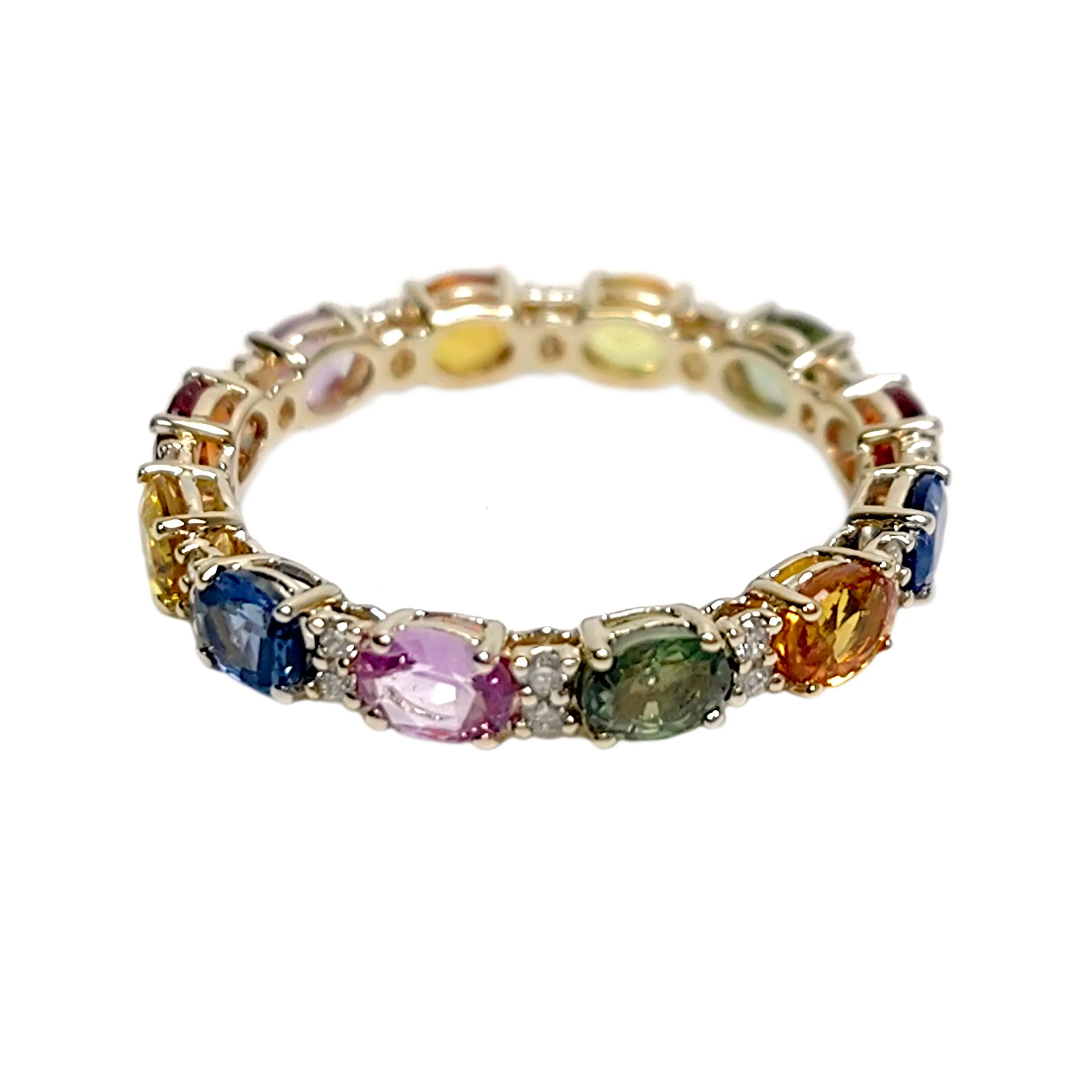 Gilded Lane 14K Gold 4x3mm Multi-Sapphire & Diamond Eternity Band Ring - Image 2