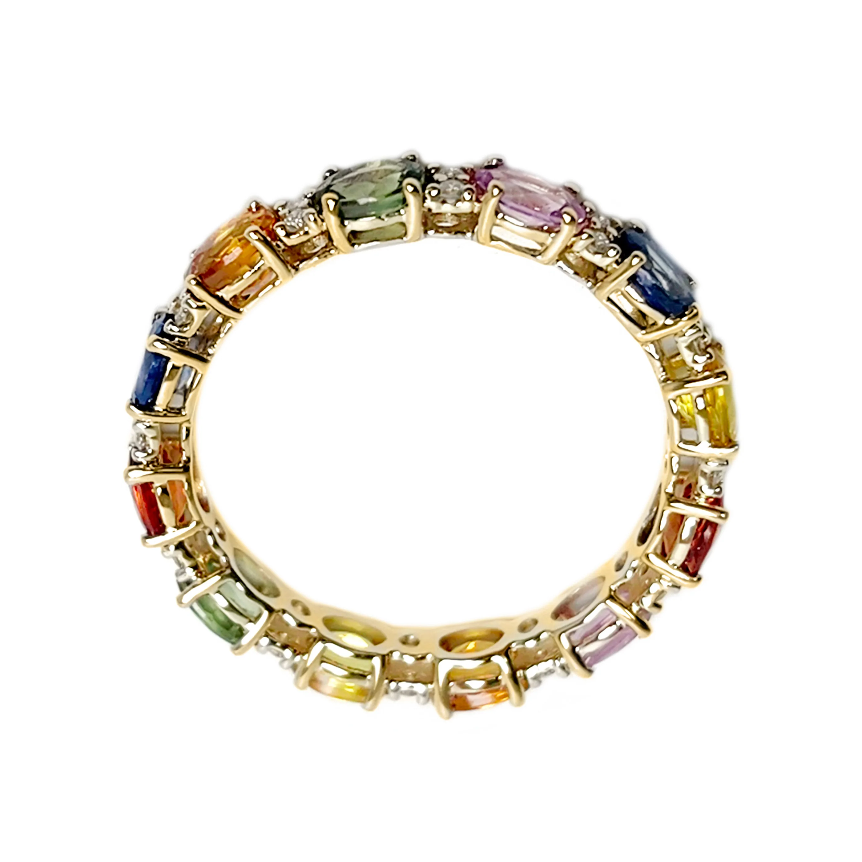 Gilded Lane 14K Gold 4x3mm Multi-Sapphire & Diamond Eternity Band Ring - Image 3