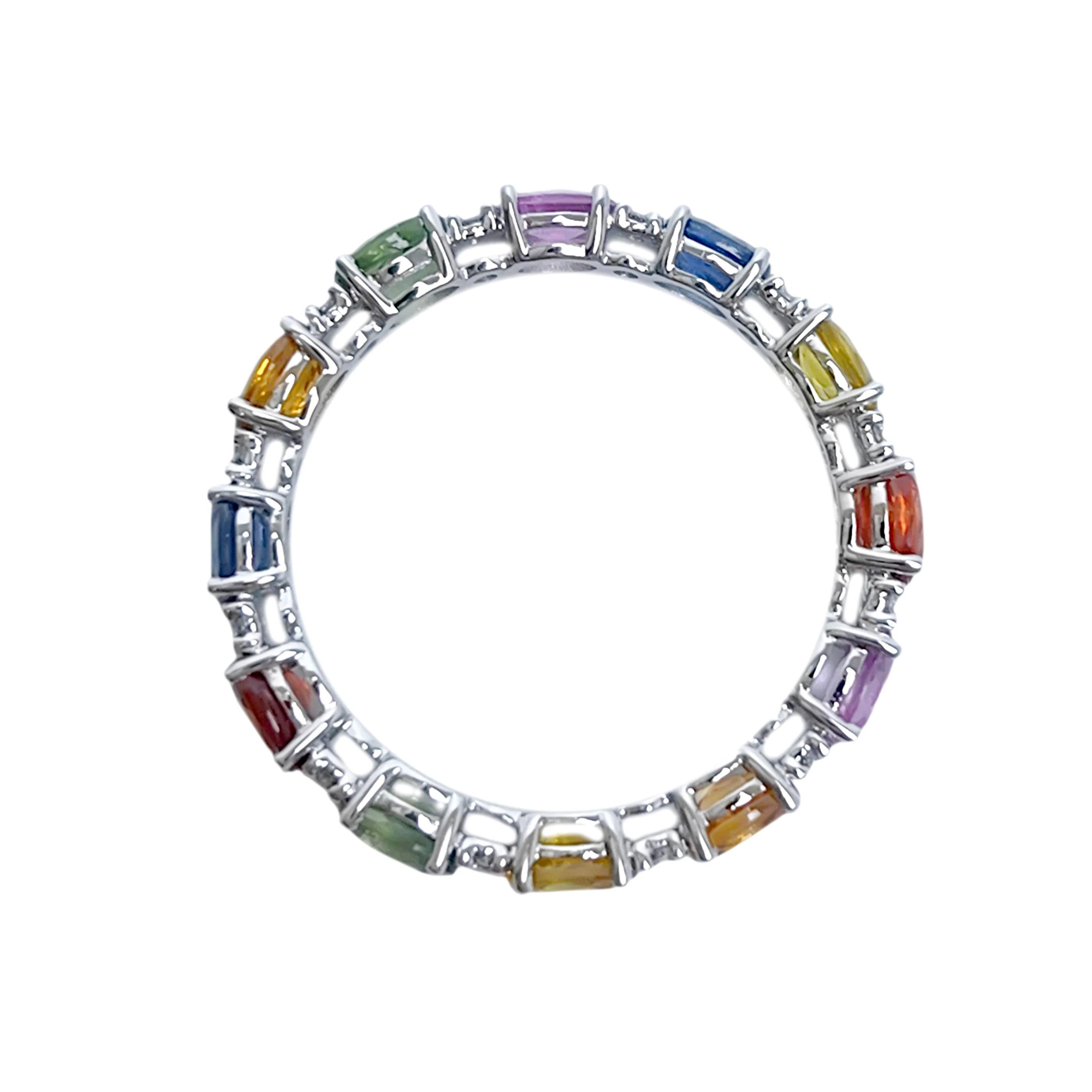 Gilded Lane 14K Gold 4x3mm Multi-Sapphire & Diamond Eternity Band Ring - Image 4