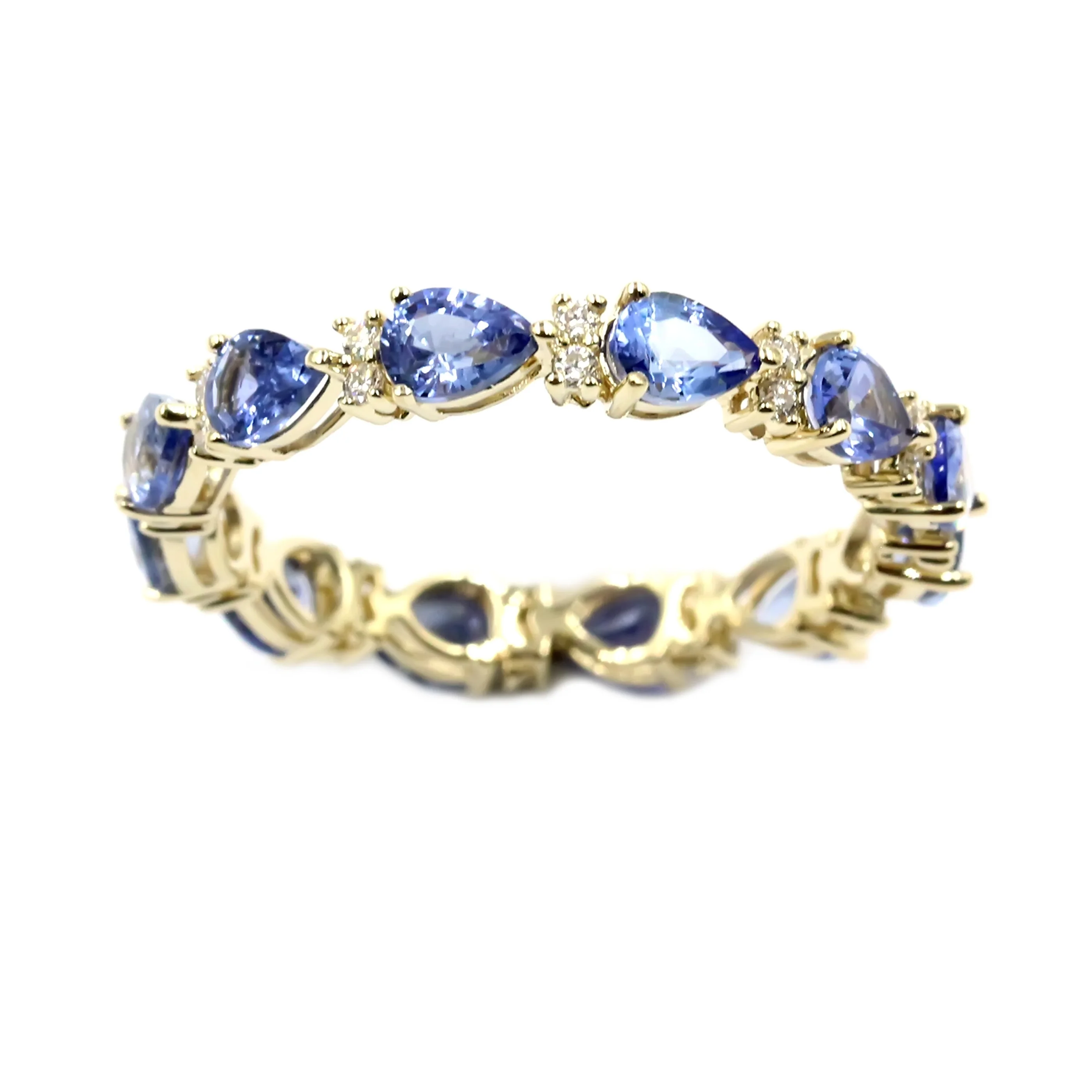 Gilded Lane 14K Gold 4x3mm Pear-Shaped Ceylon Blue Sapphire & Diamond Eternity Band Ring - Image 2